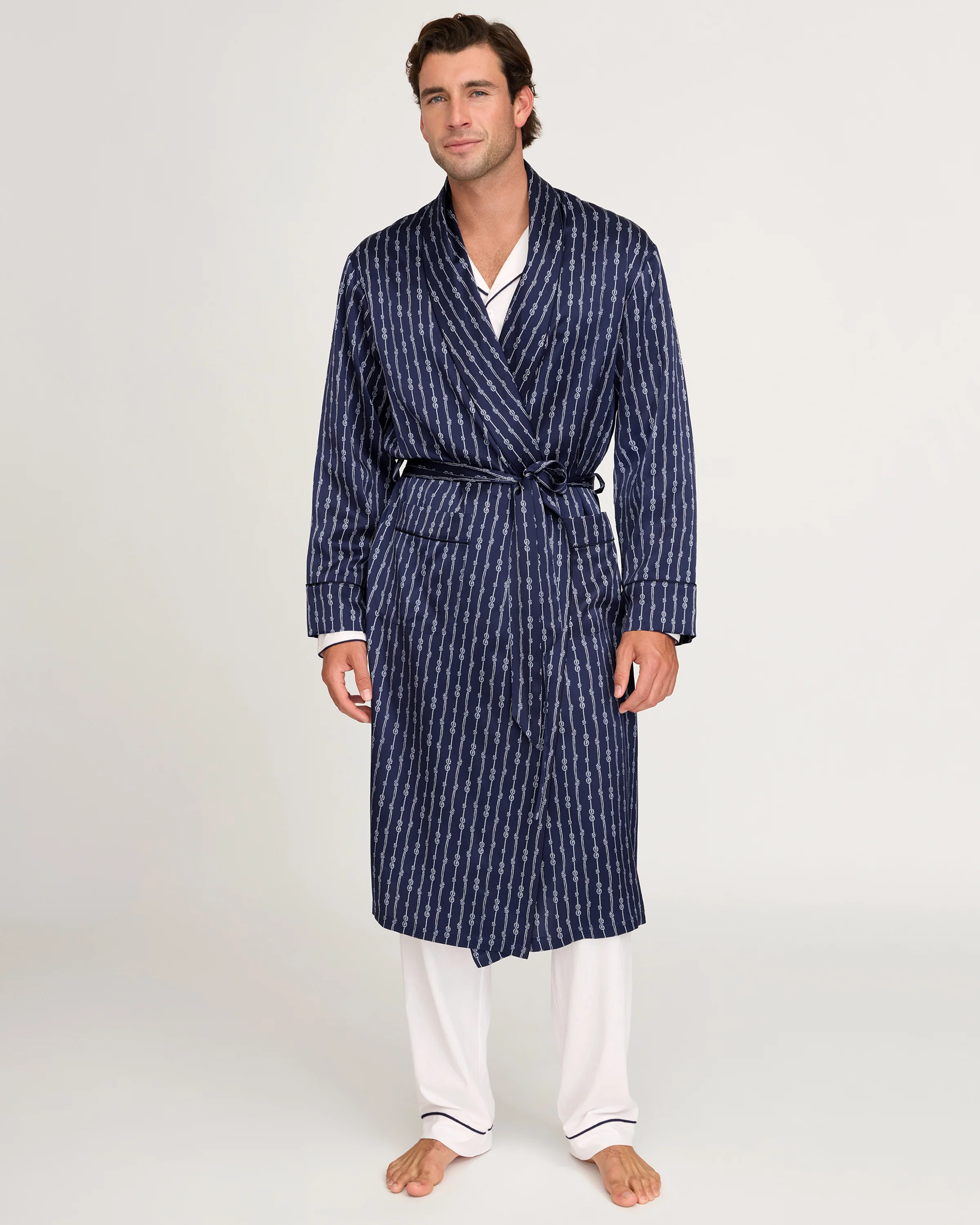 Men's Silk Long Robe in Nautical Knots