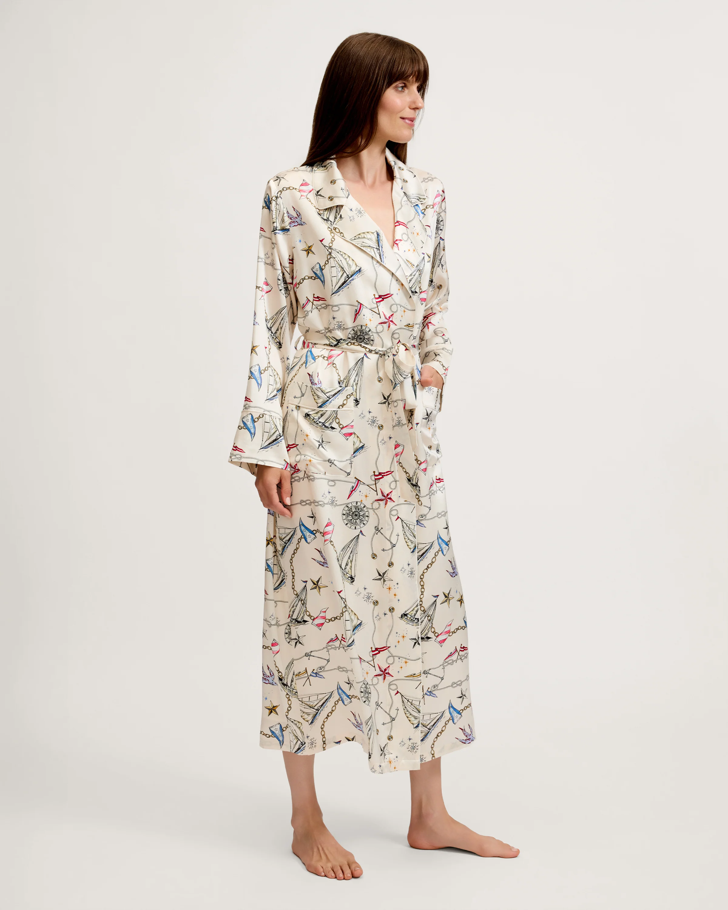 Women's Silk Long Robe in Regatta Royale - Image 3