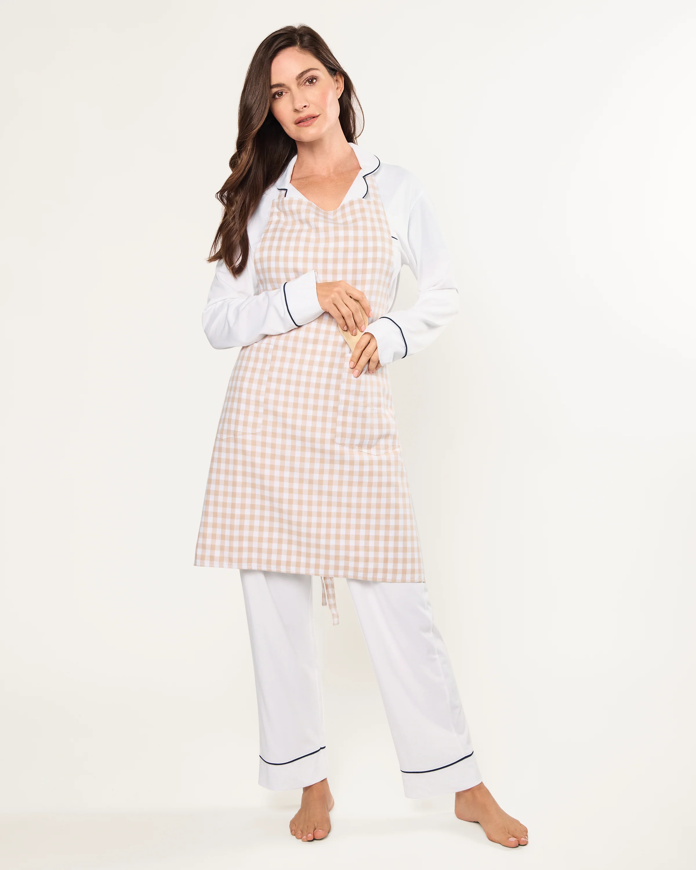Adult's Twill Apron in Camel Gingham - Image 2