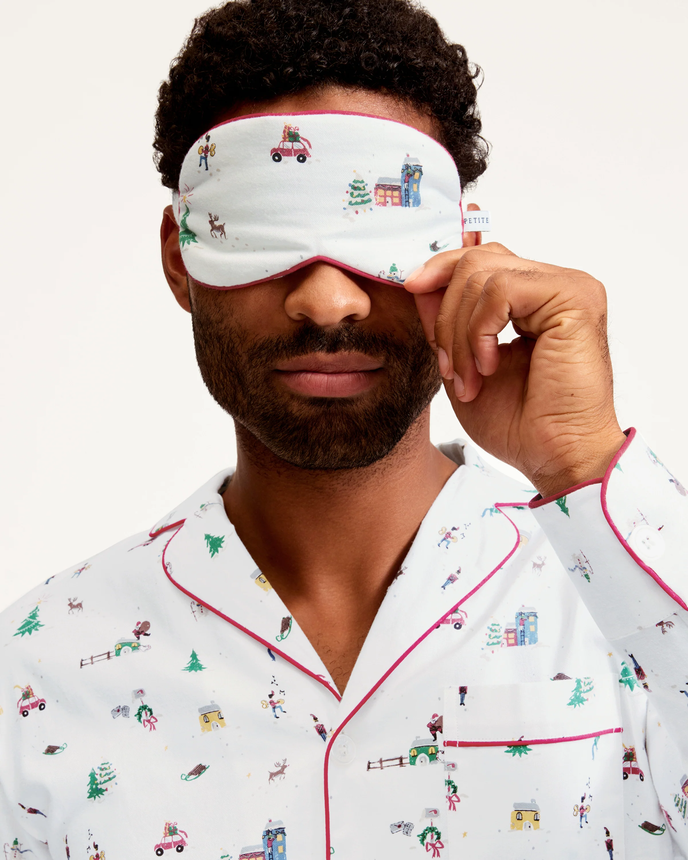Adult's Twill Sleep Mask in Holiday Town - Image 3