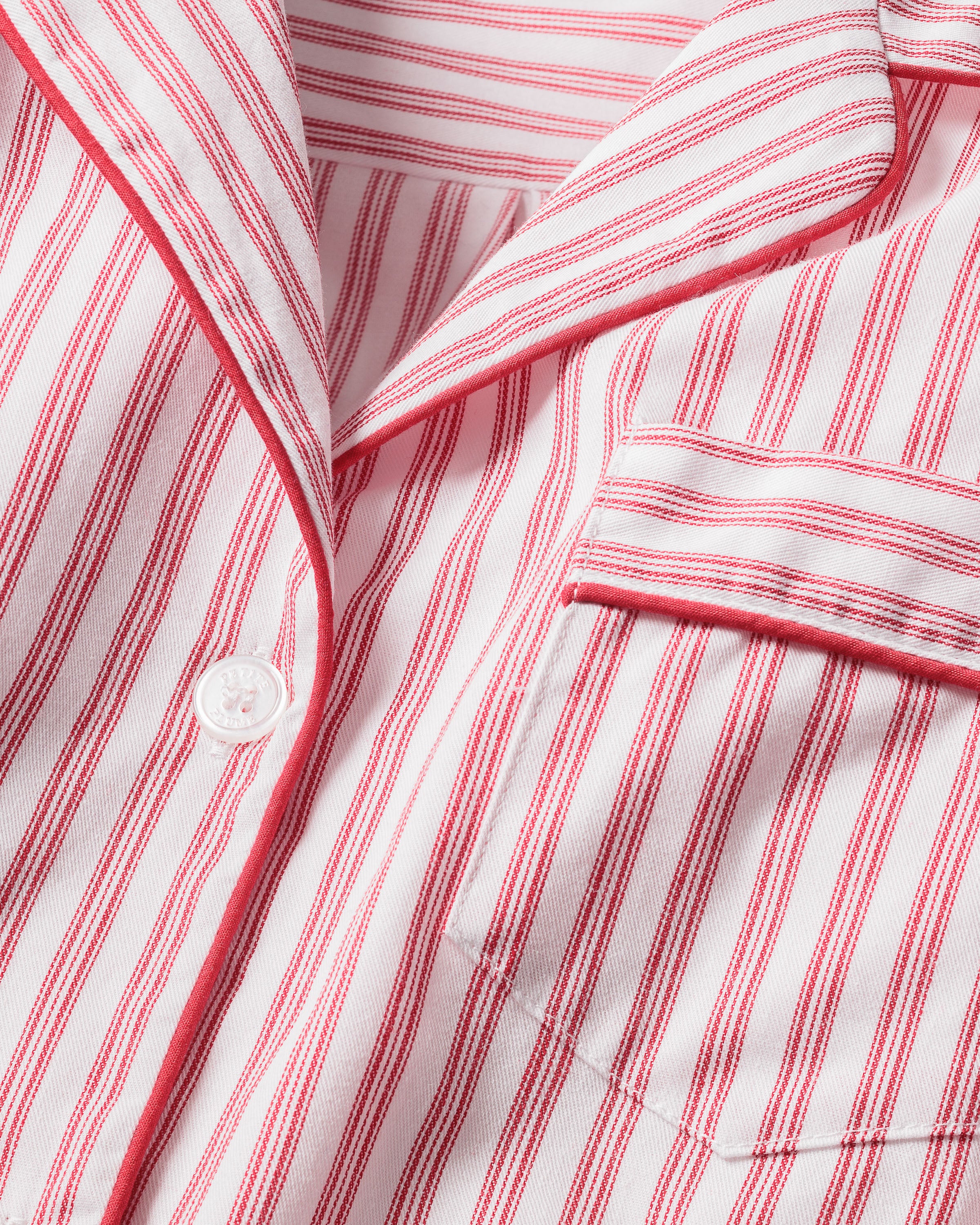 Women's Twill Pajama Set in Antique Red Ticking - Image 7