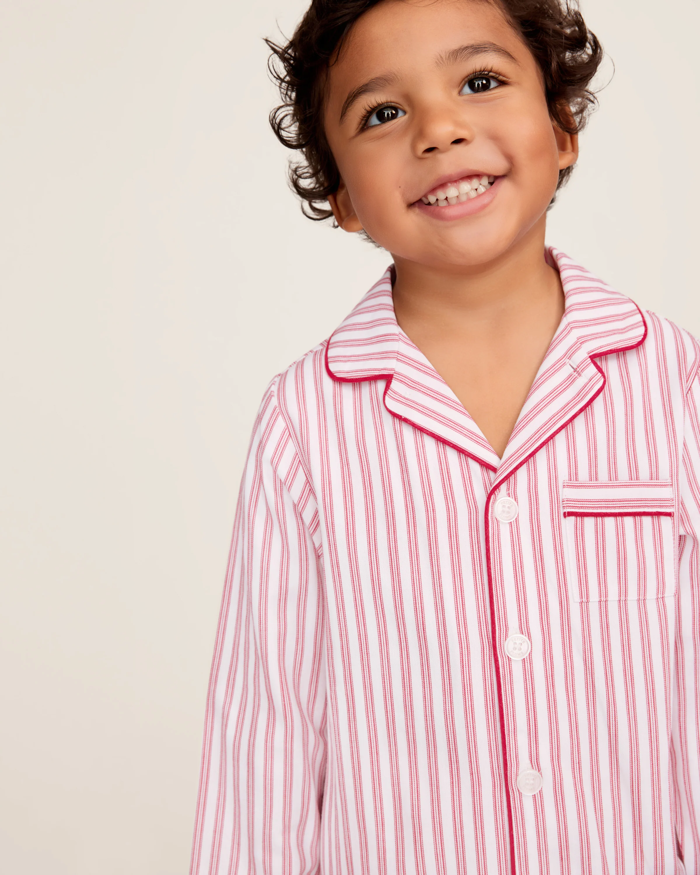 Kid's Twill Pajama Set in Antique Red Ticking - Image 3