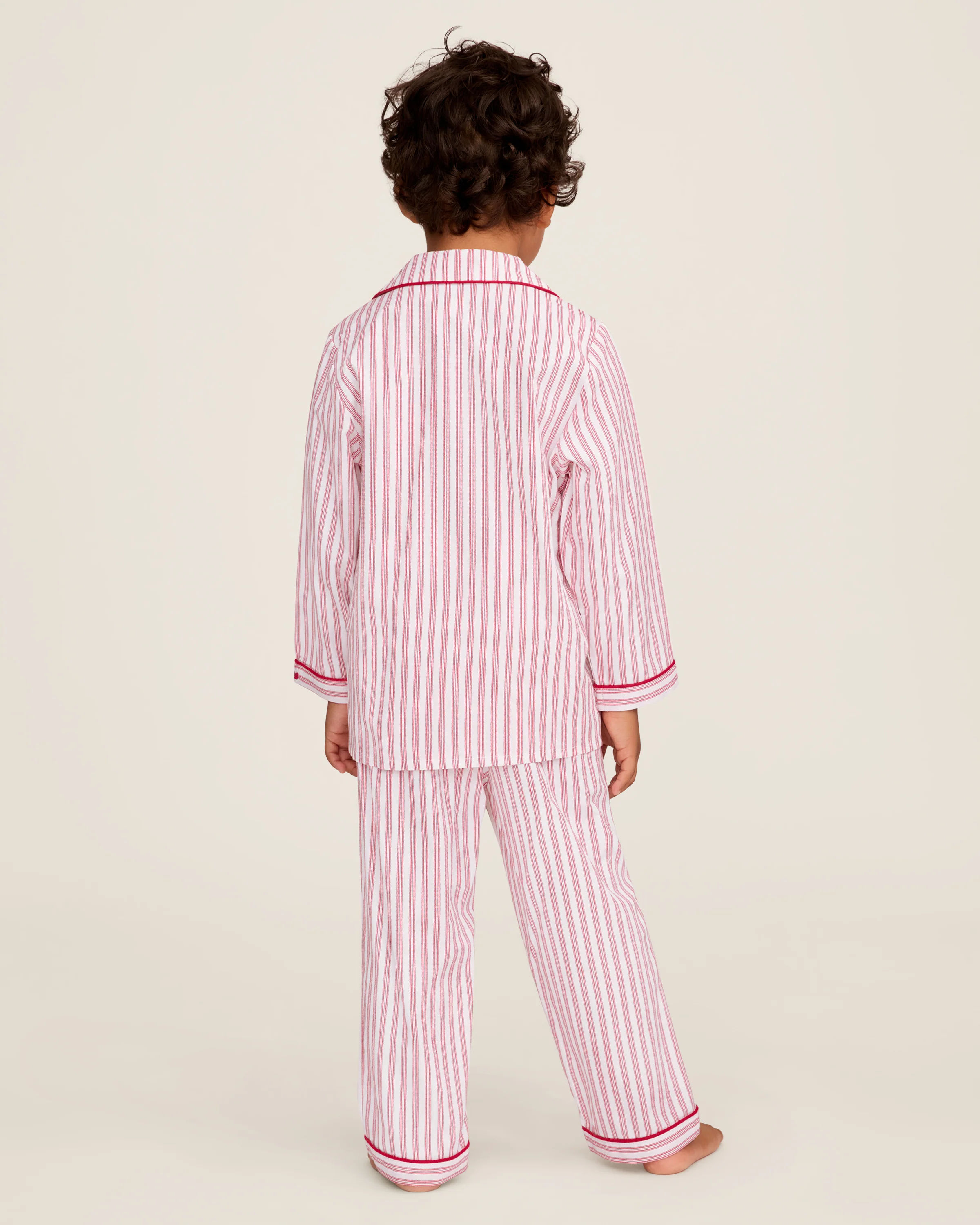 Kid's Twill Pajama Set in Antique Red Ticking - Image 4