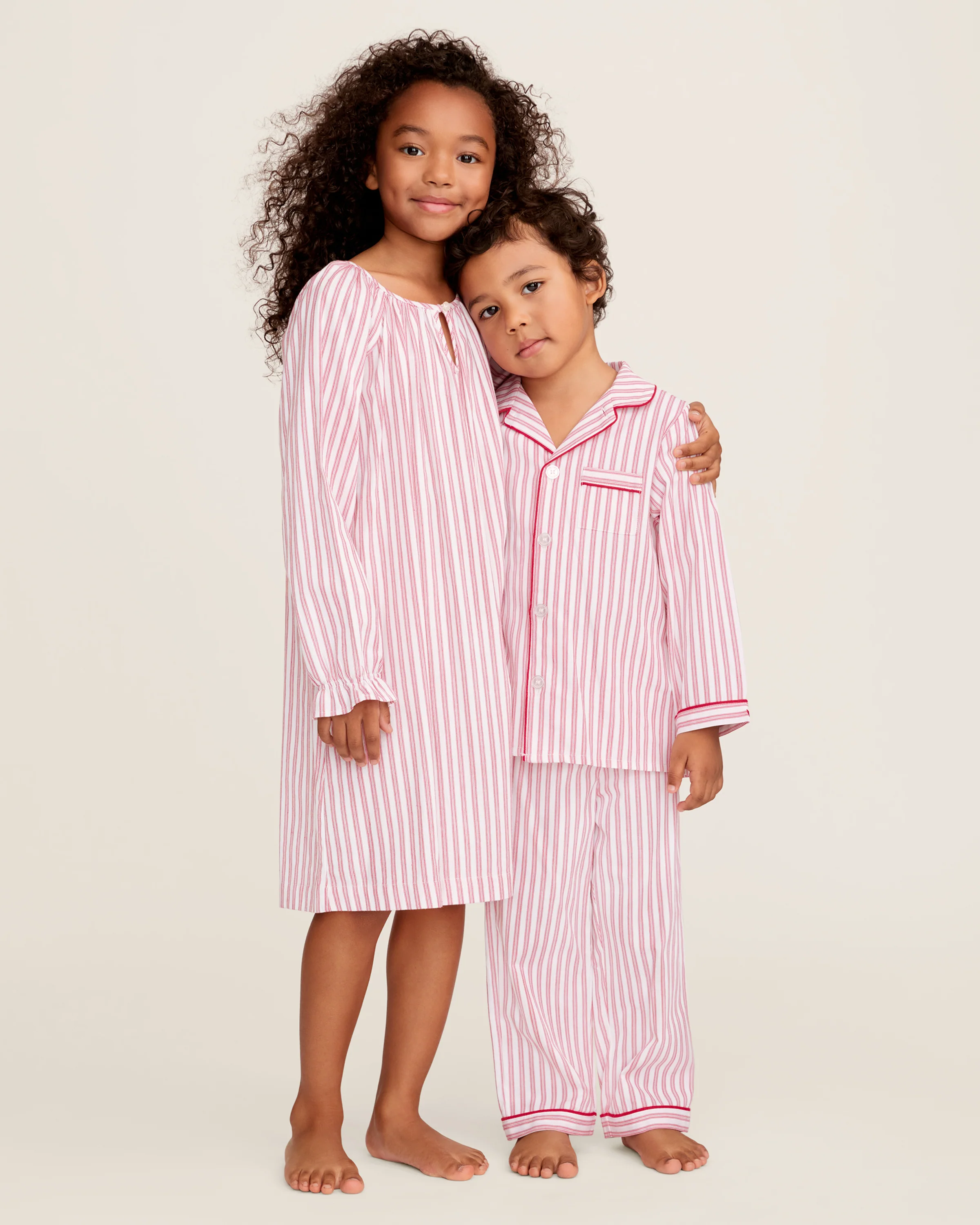 Kid's Twill Pajama Set in Antique Red Ticking - Image 5