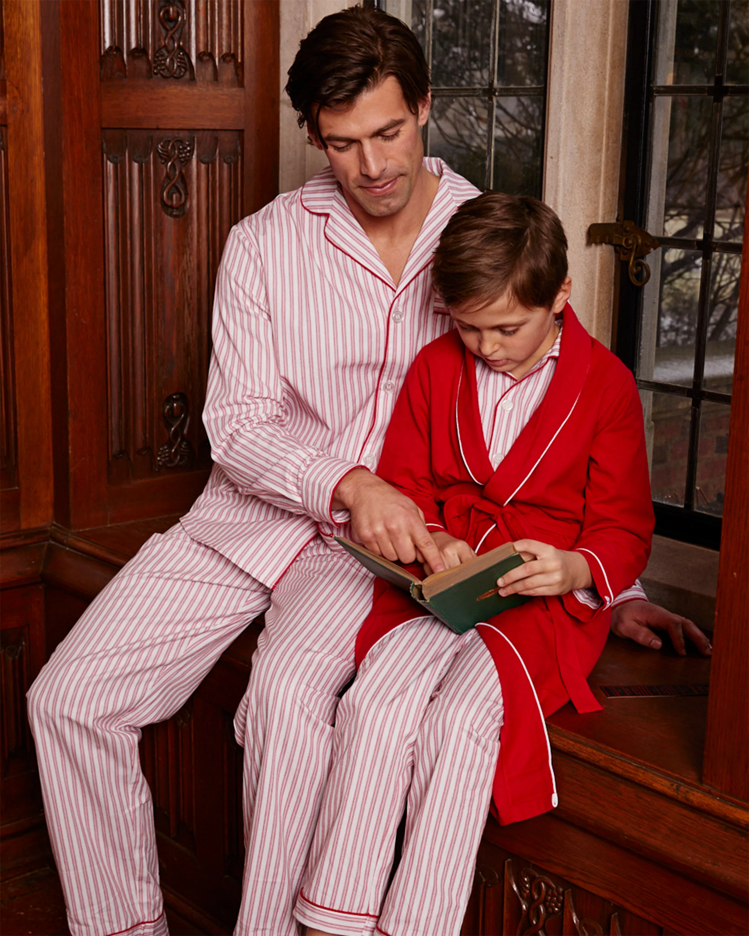 Kid's Twill Pajama Set in Antique Red Ticking - Image 6