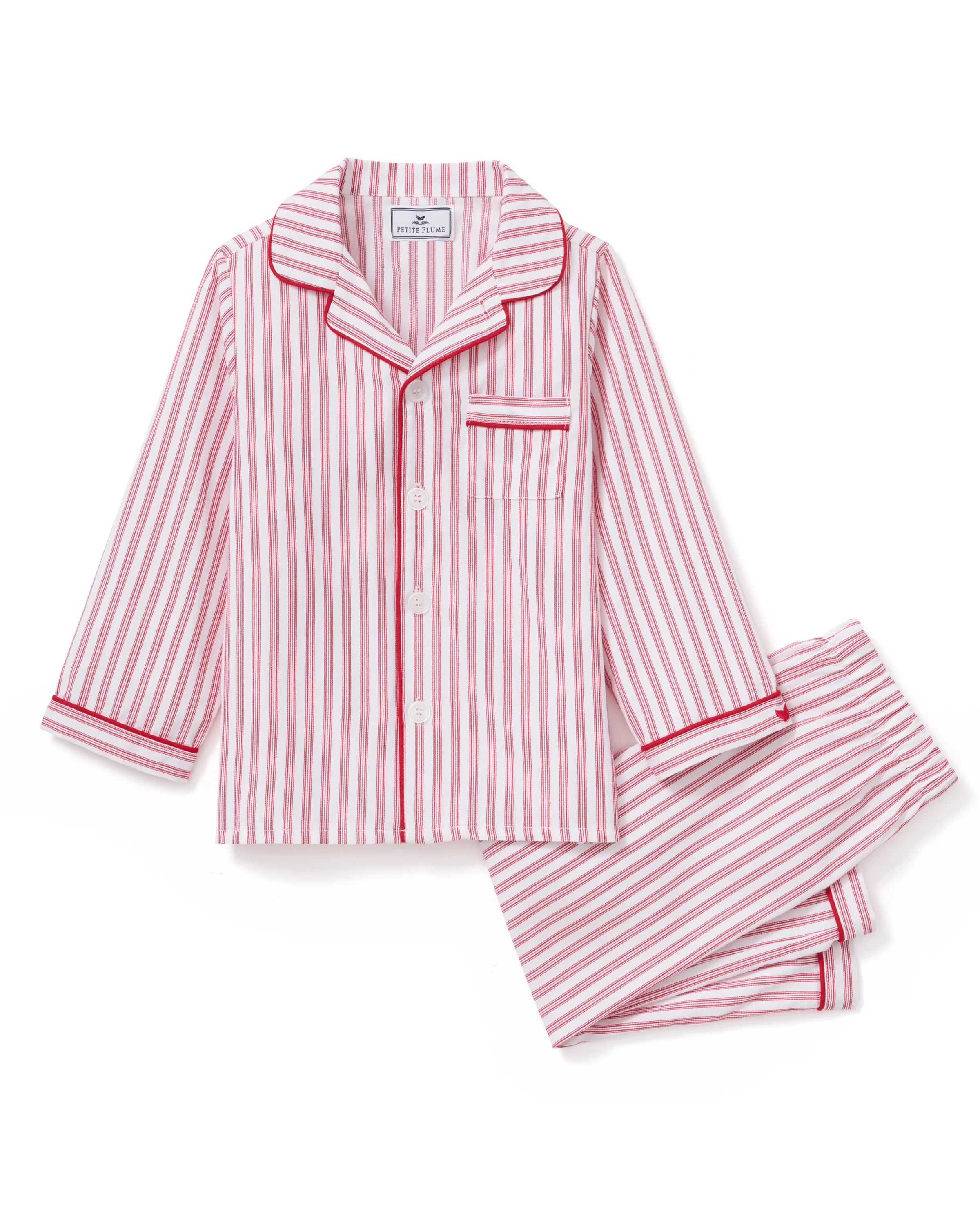 Kid's Twill Pajama Set in Antique Red Ticking - Image 8