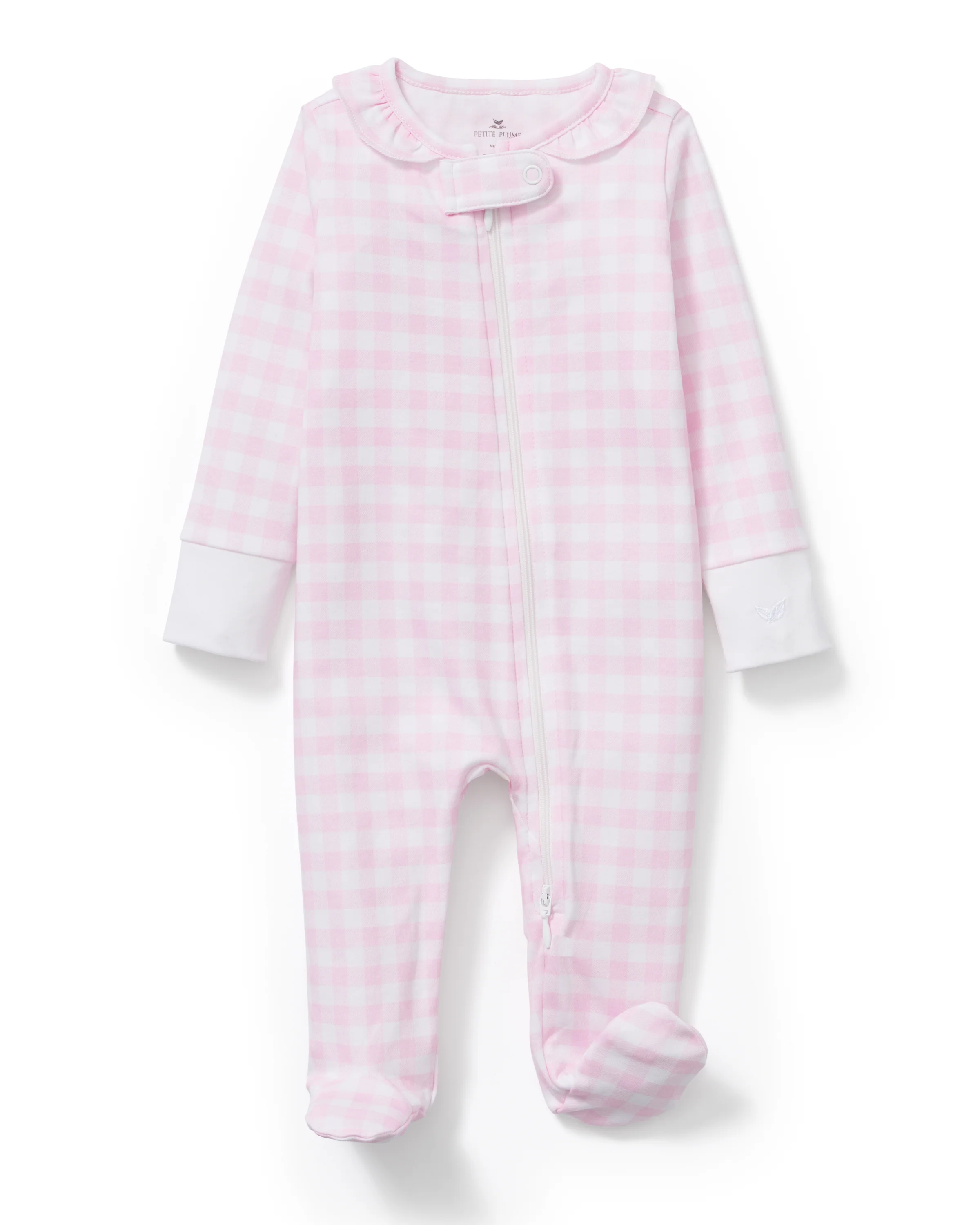 Baby's Pima Ruffle Collar Romper in Pink Gingham