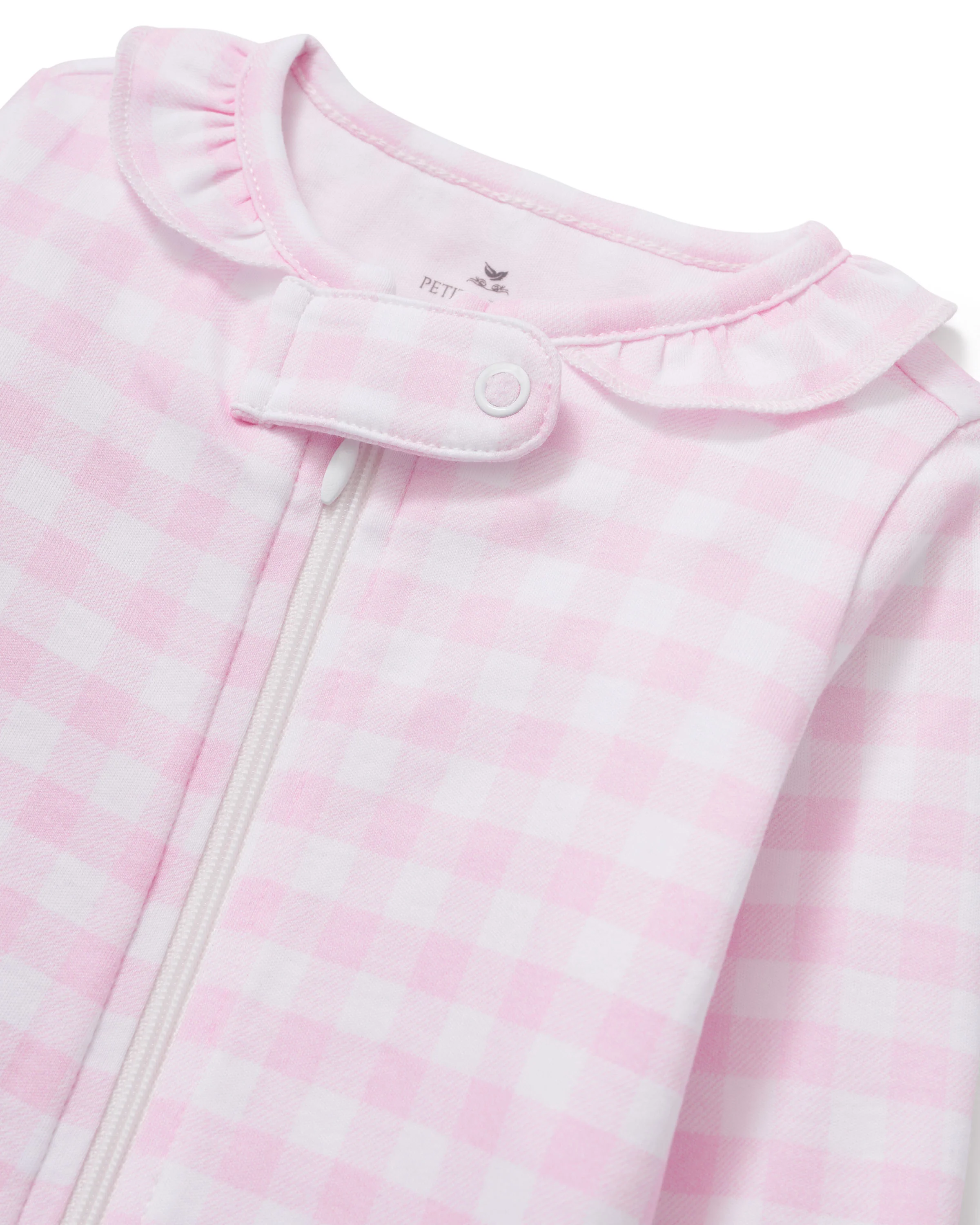 Baby's Pima Ruffle Collar Romper in Pink Gingham - Image 2
