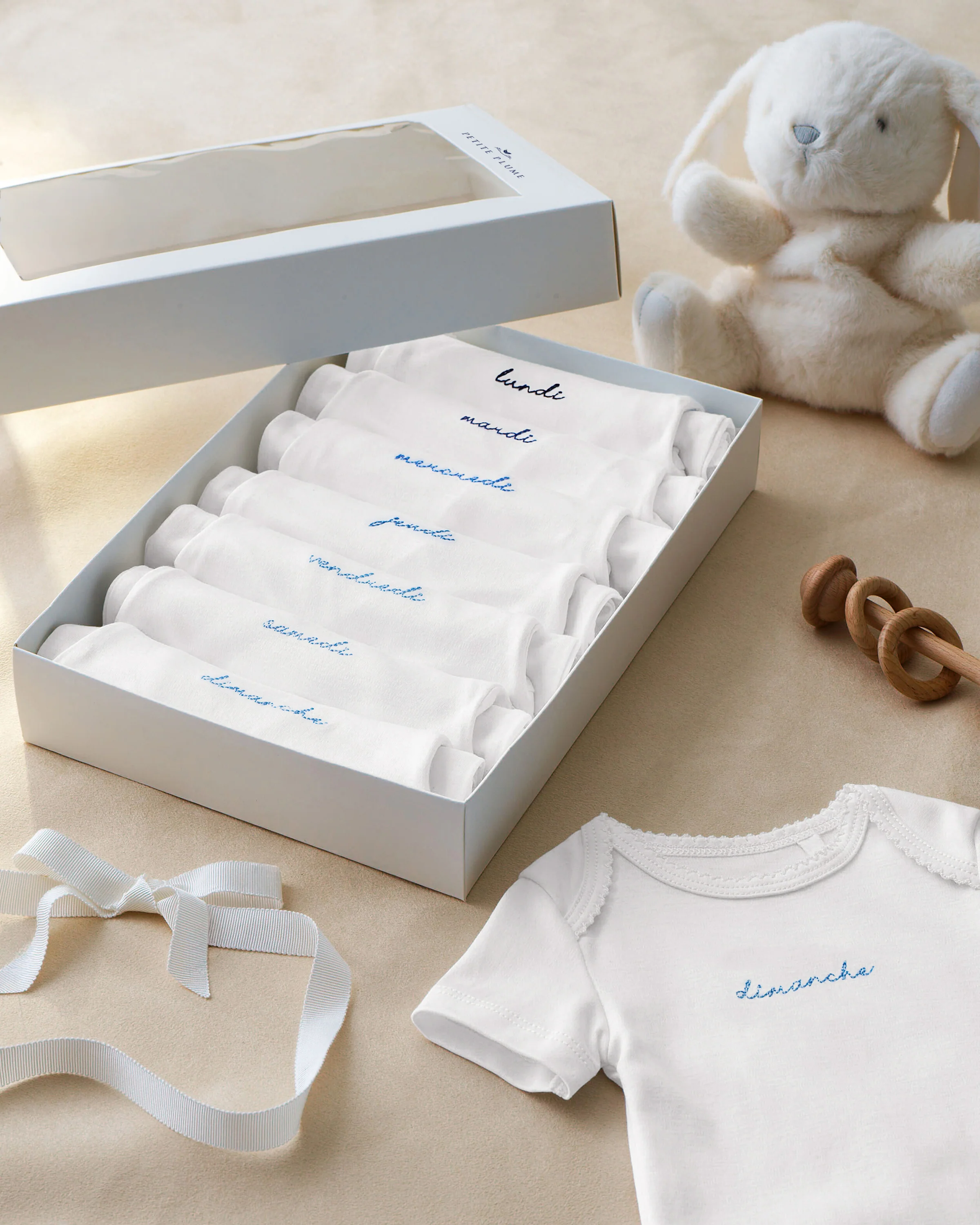 Baby's Pima Short Sleeve Onesie Set in French Lessons Blue - Image 4