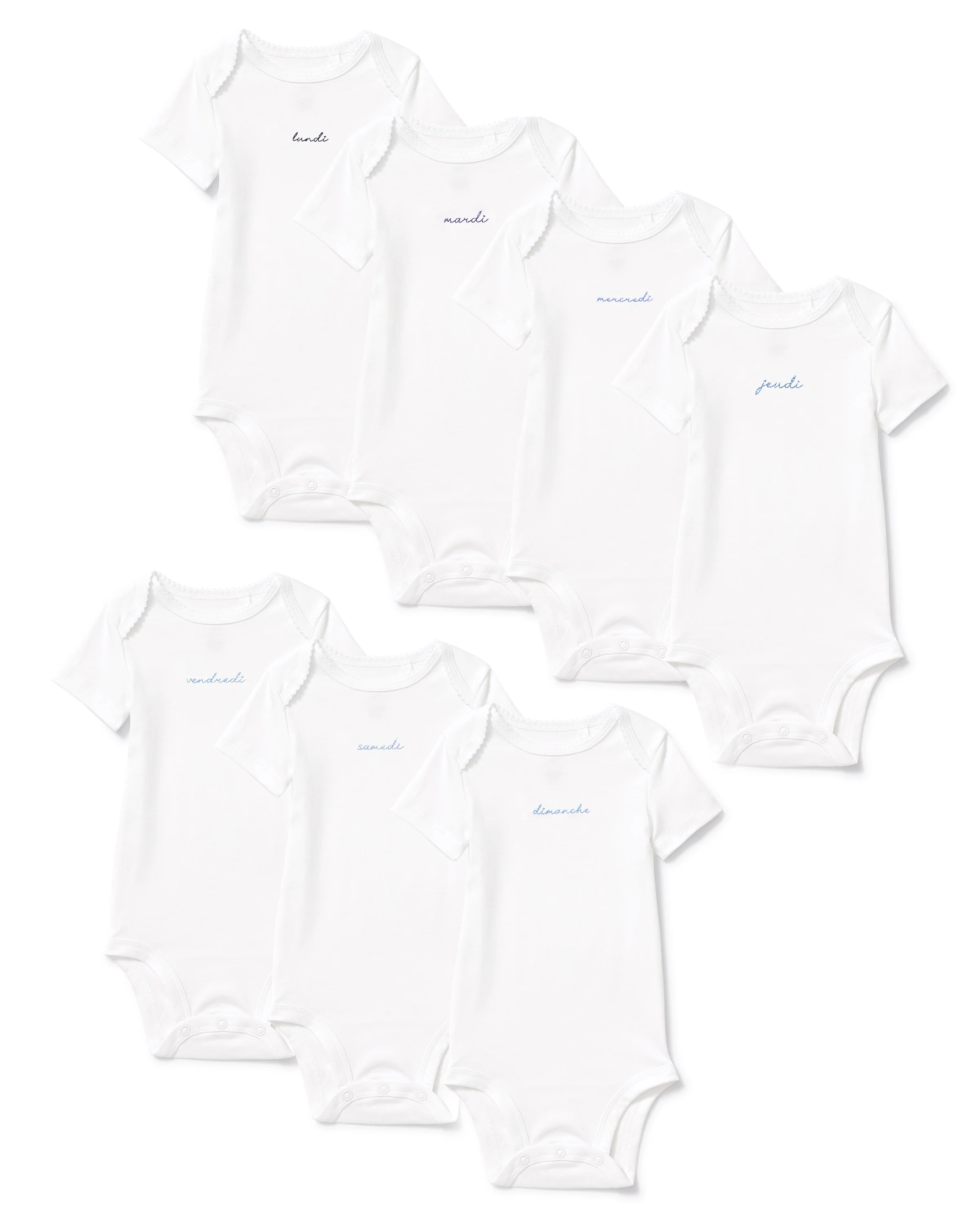 Baby's Pima Short Sleeve Onesie Set in French Lessons Blue - Image 5
