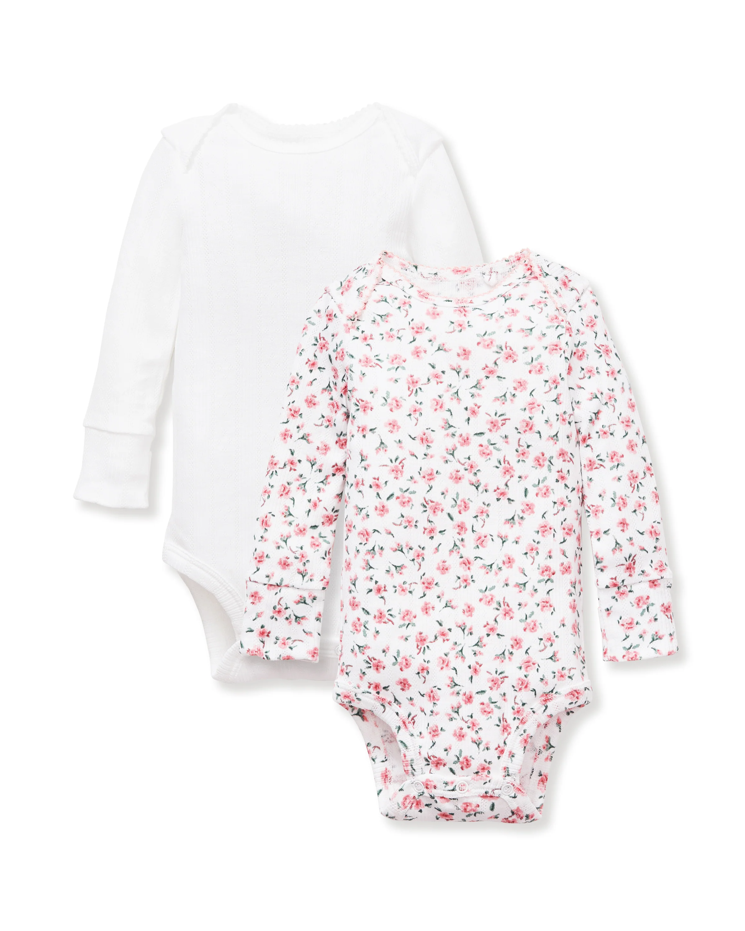 Baby's Pointelle Long Sleeve Onesie Duo in White & Pink Floral