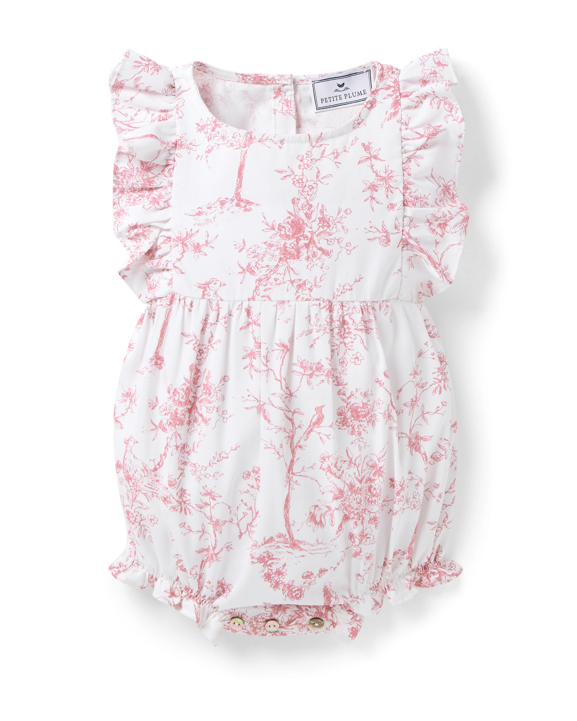Baby's Twill Ruffled Romper in Pink Timeless Toile - Image 4