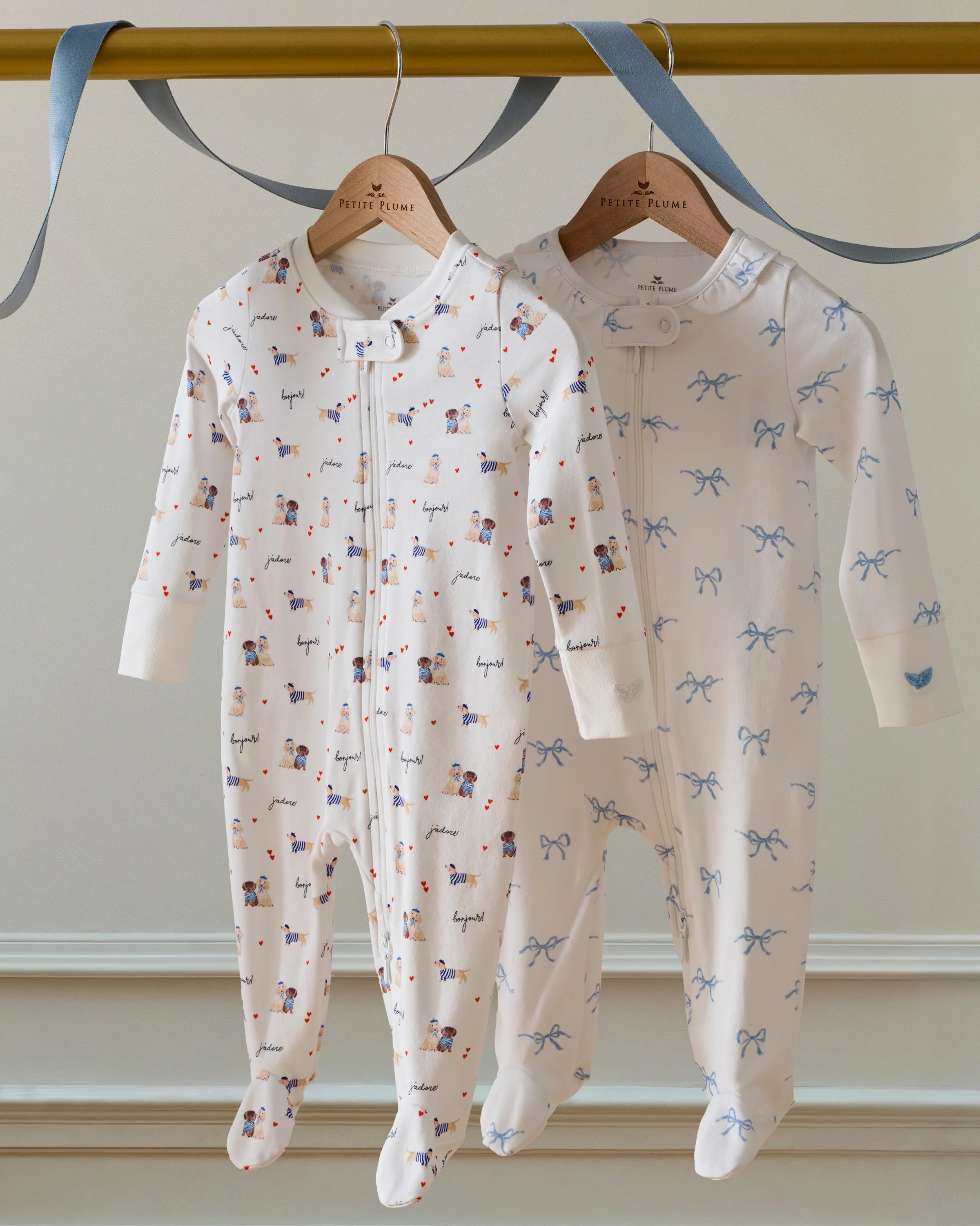 Baby's Pima Ruffle Collar Romper in Something Blue Bows - Image 3