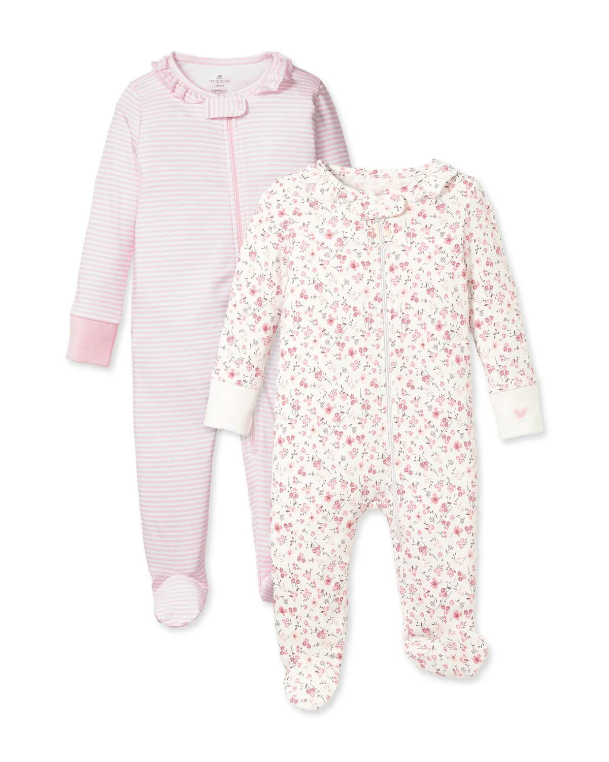 Baby's Pima Ruffle Collar Romper Duo in Pink Stripe & Dorset Floral