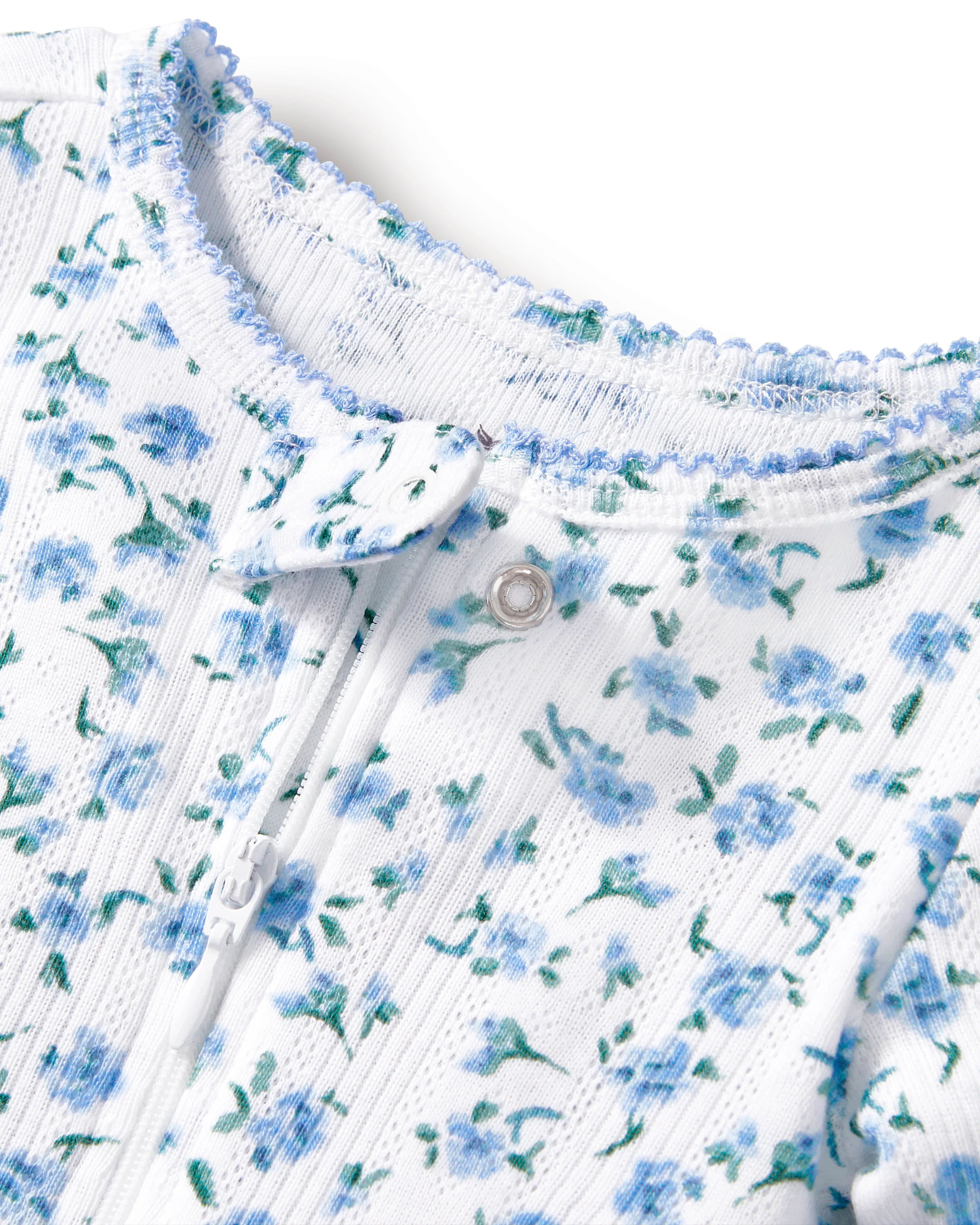 Baby's Pointelle Footie Romper in Blue Floral - Image 2