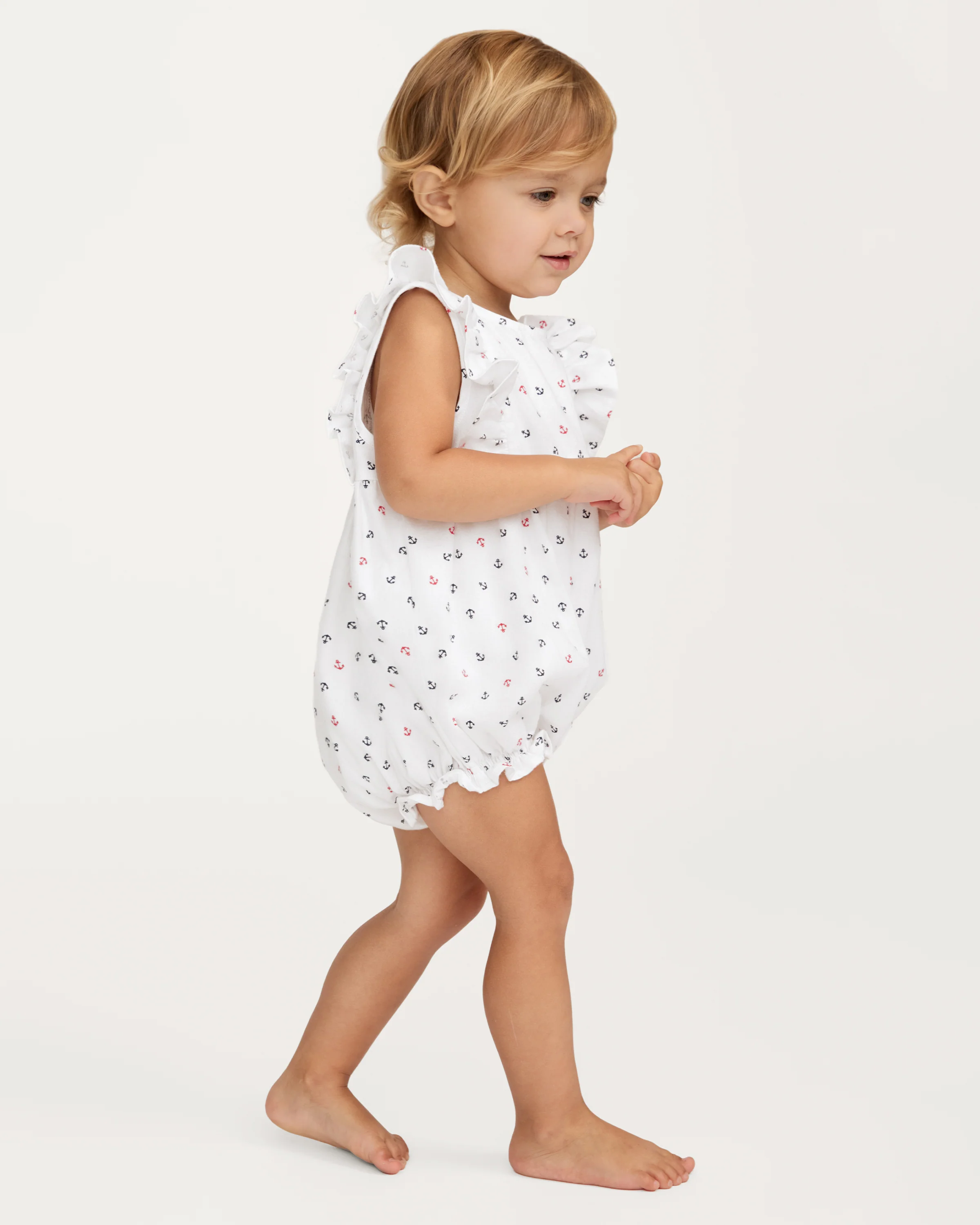 Baby's Twill Ruffled Romper in Anchors Away White - Image 3