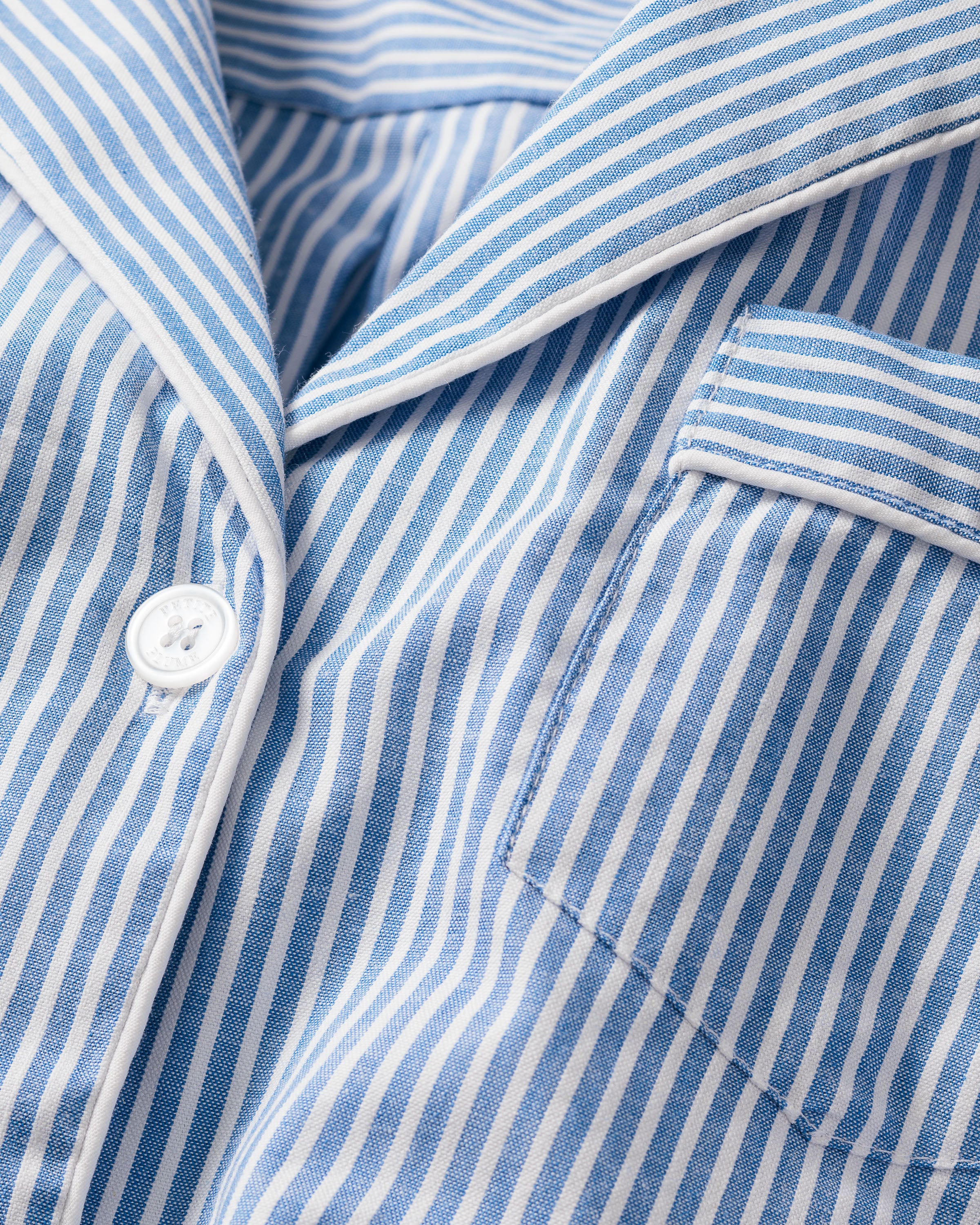 Women's Twill Long Sleeve Short Set in French Blue Heritage Stripe - Image 5