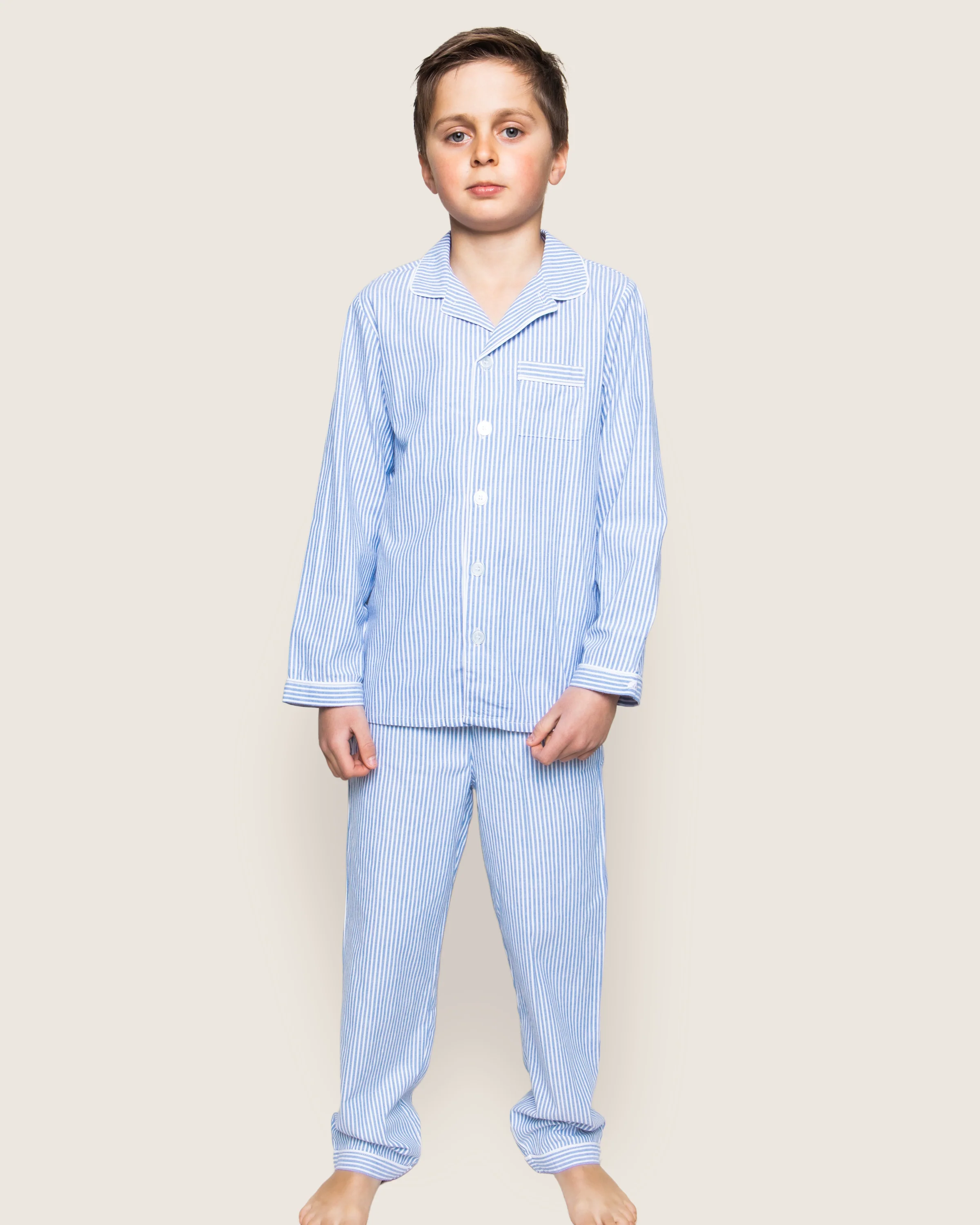 Kid's Twill Pajama Set in French Blue Heritage Stripe - Image 2