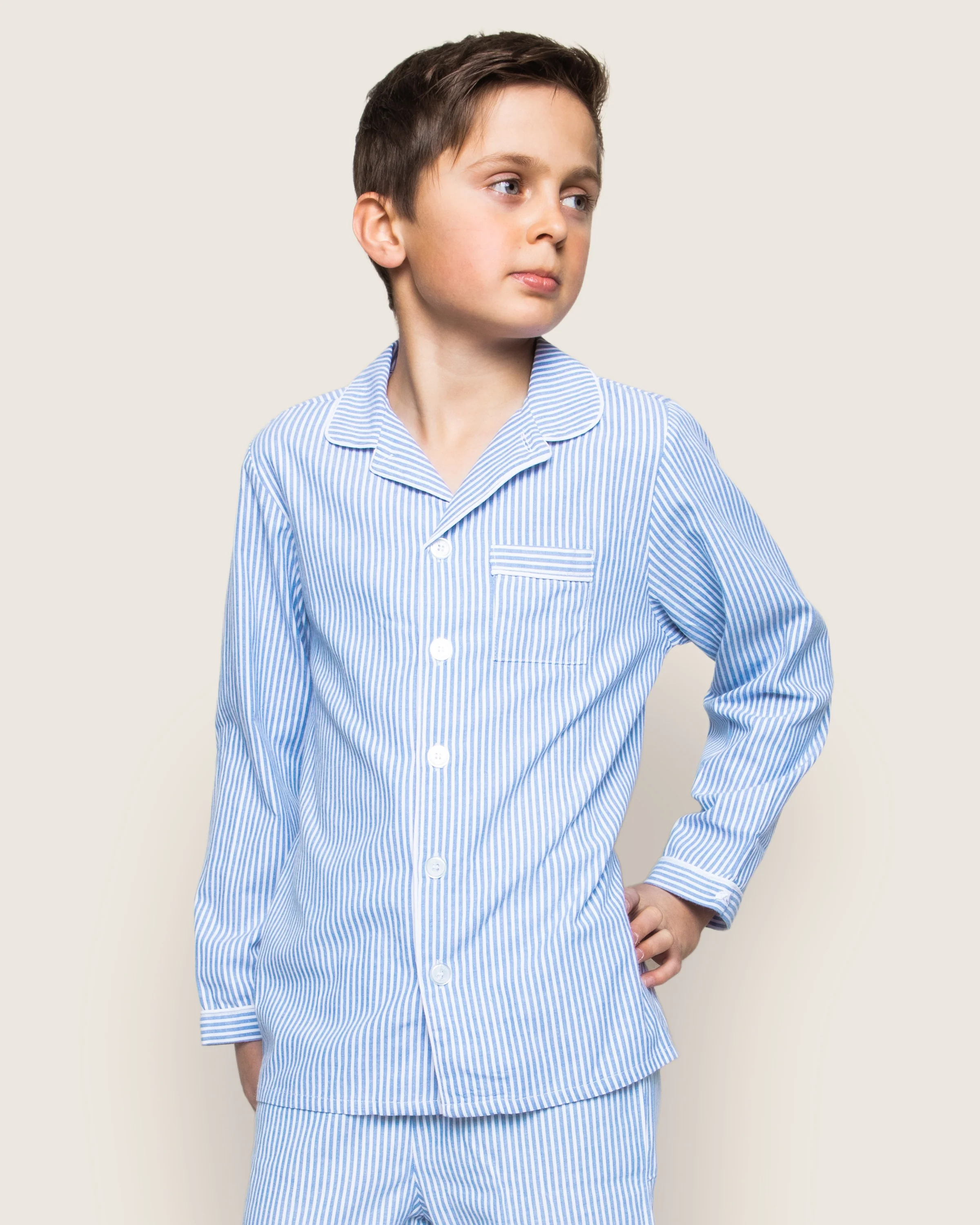 Kid's Twill Pajama Set in French Blue Heritage Stripe - Image 3