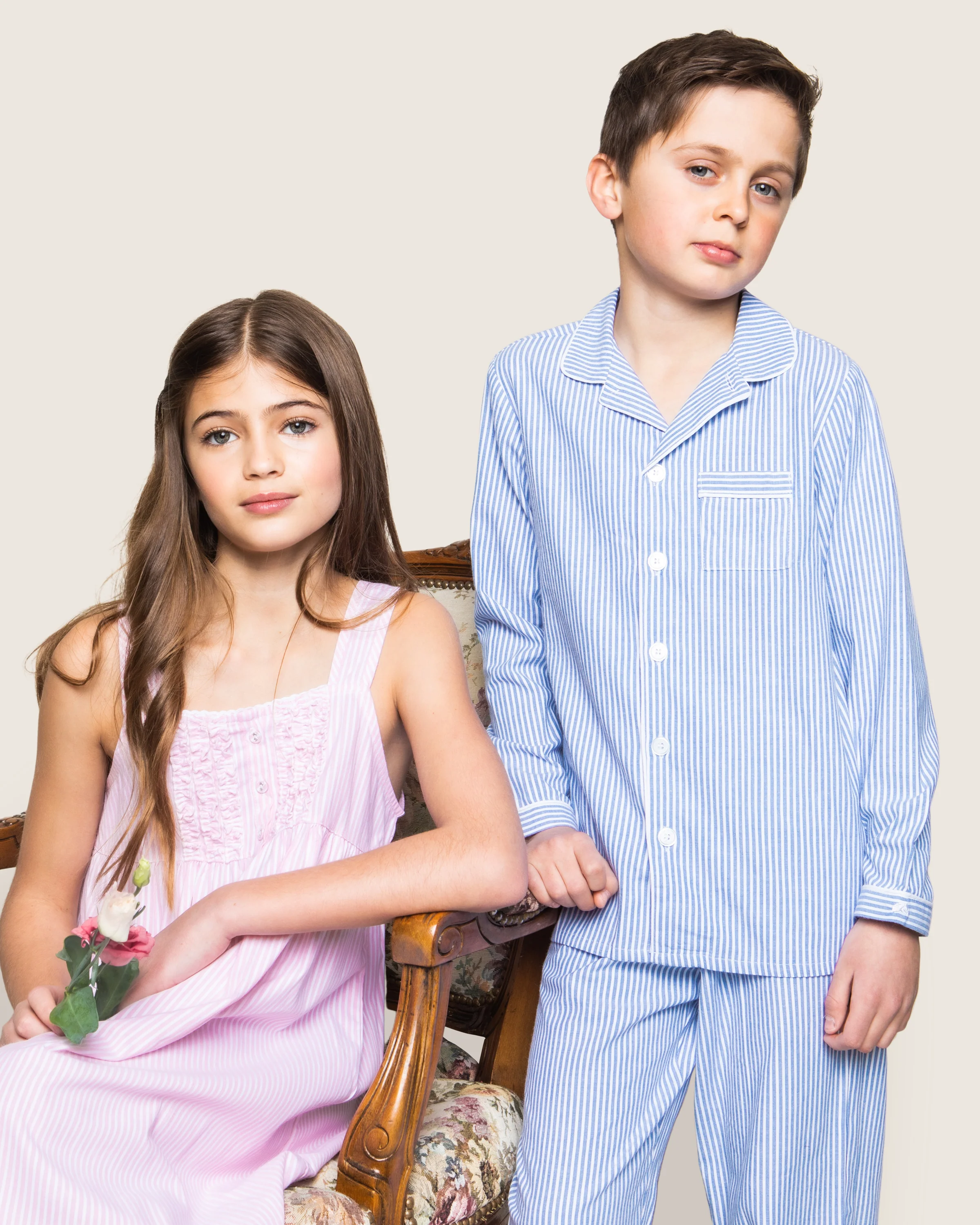 Kid's Twill Pajama Set in French Blue Heritage Stripe - Image 4