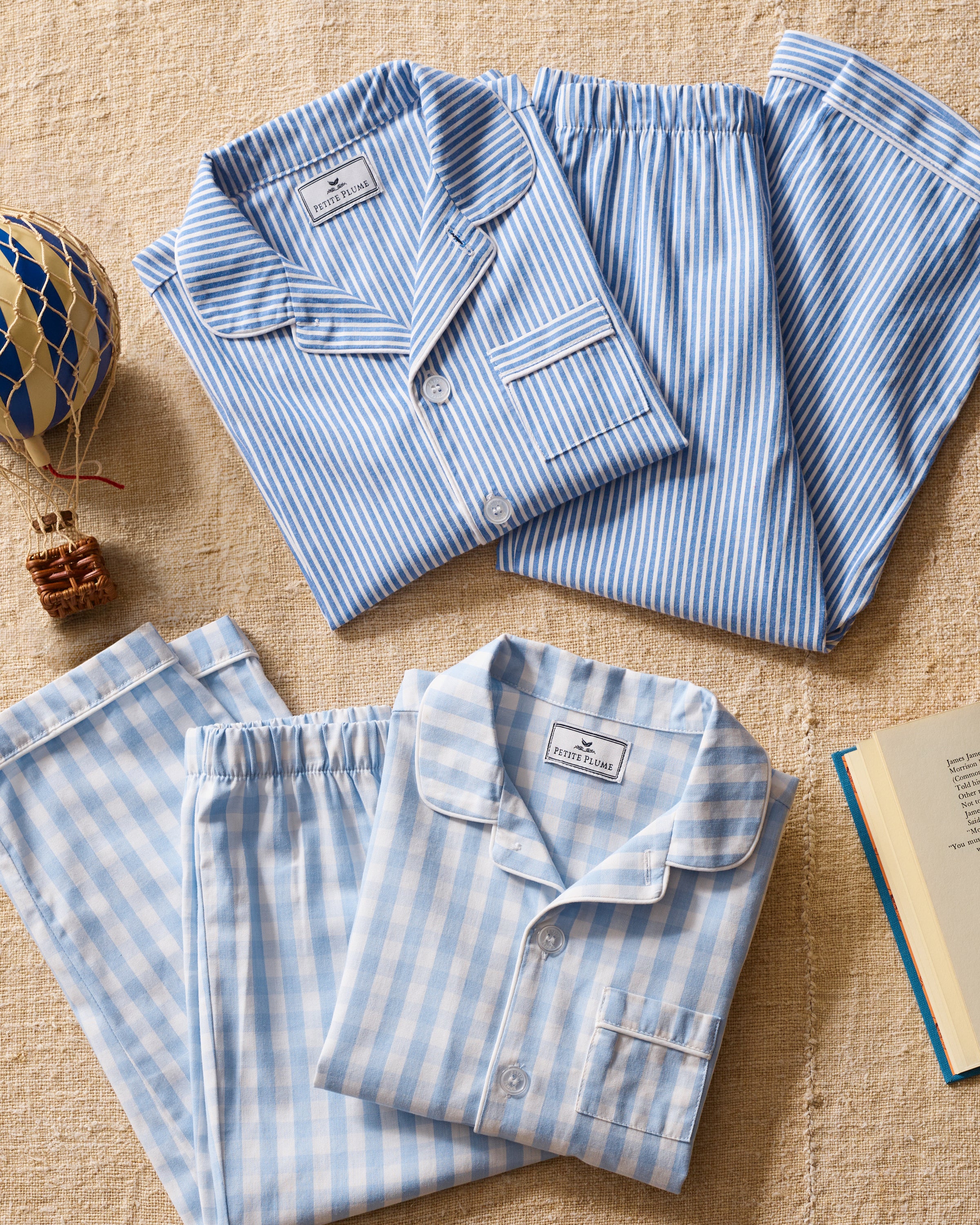 Kid's Twill Pajama Set in French Blue Heritage Stripe - Image 5