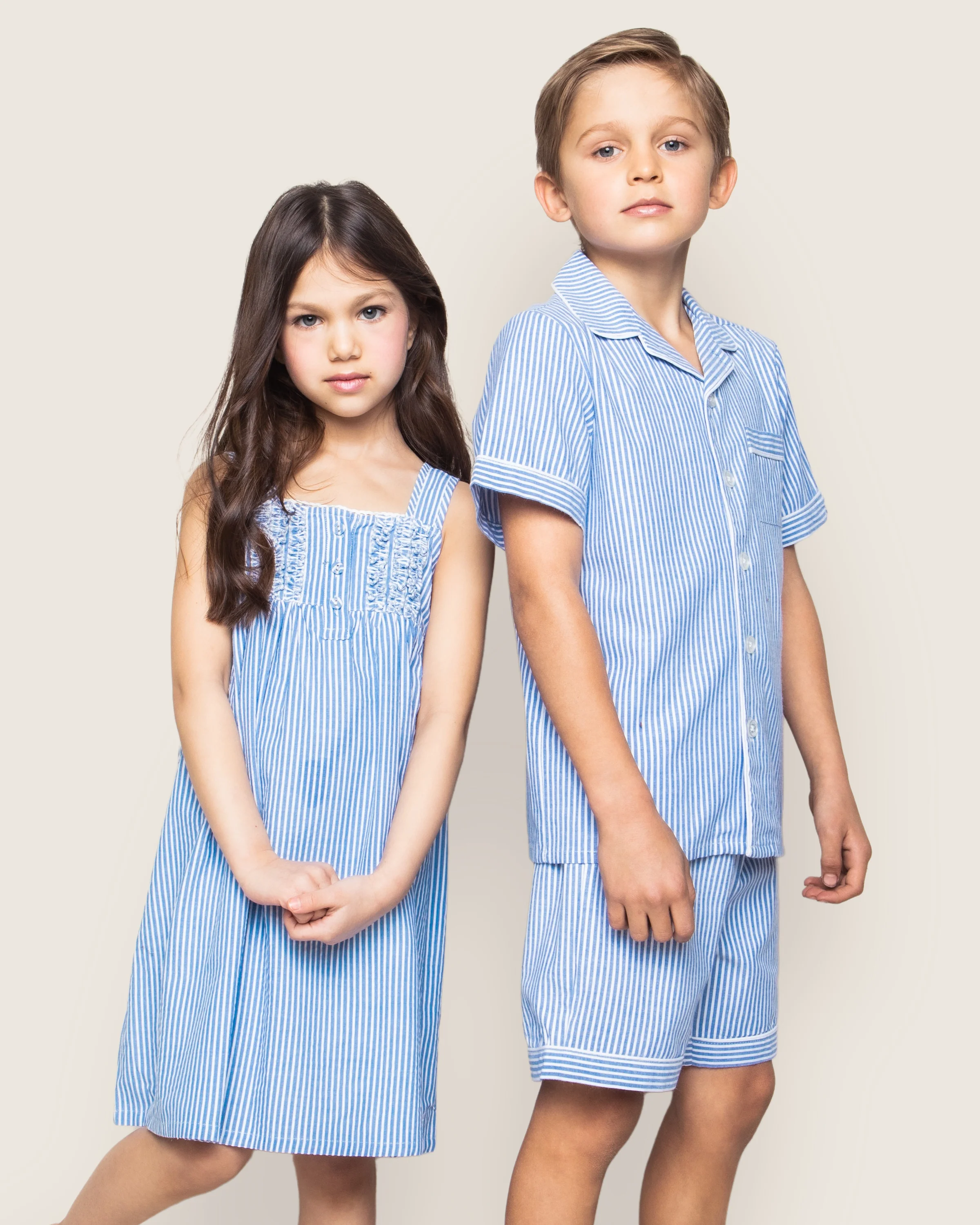 Kid's Twill Pajama Short Set in French Blue Heritage Stripe - Image 5
