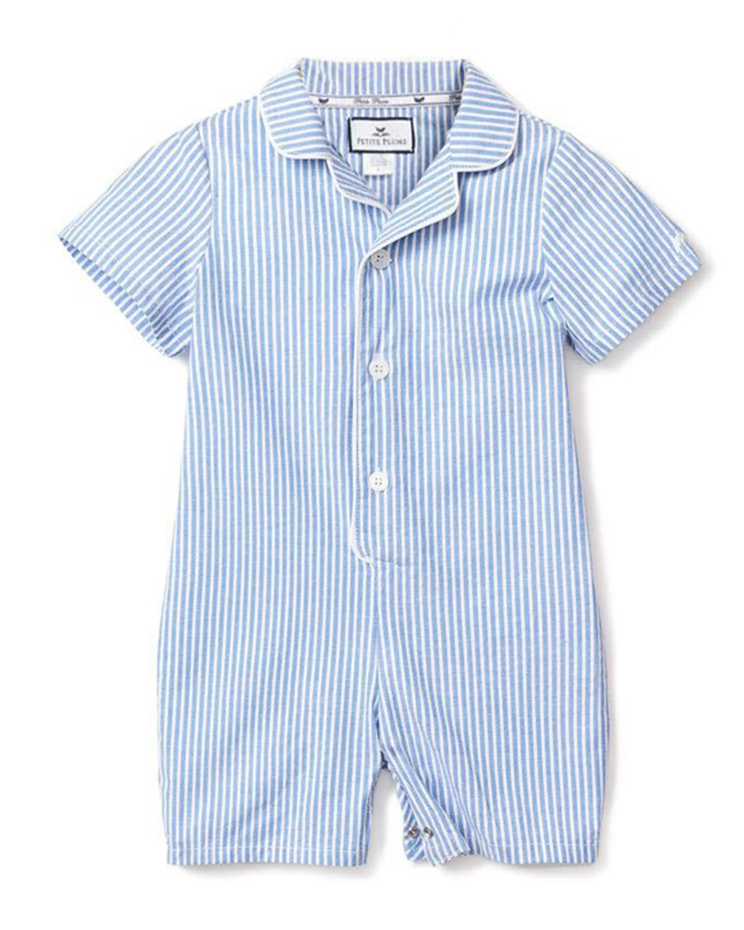 Baby's Twill Summer Romper in French Blue Heritage Stripe