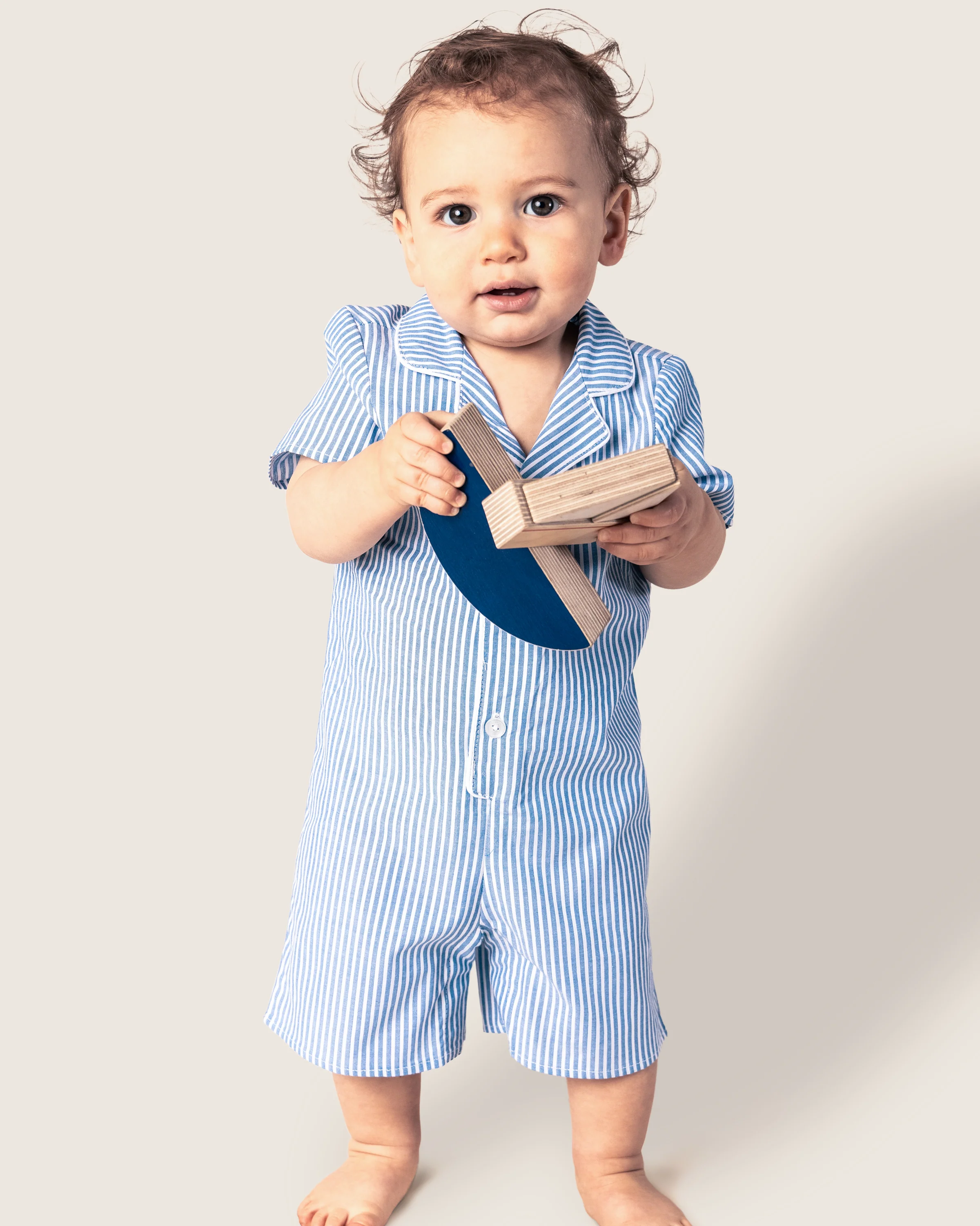 Baby's Twill Summer Romper in French Blue Heritage Stripe - Image 2