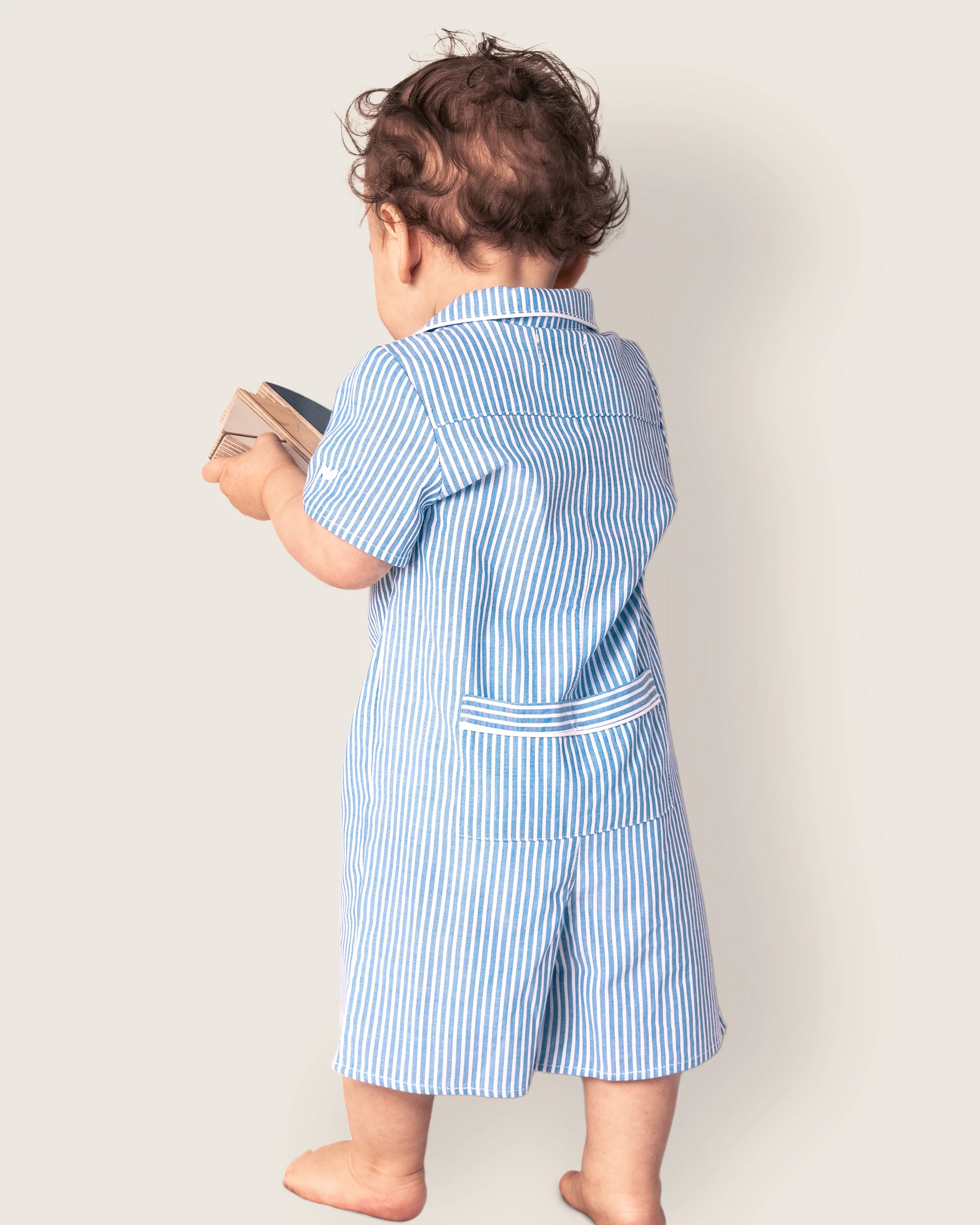 Baby's Twill Summer Romper in French Blue Heritage Stripe - Image 4