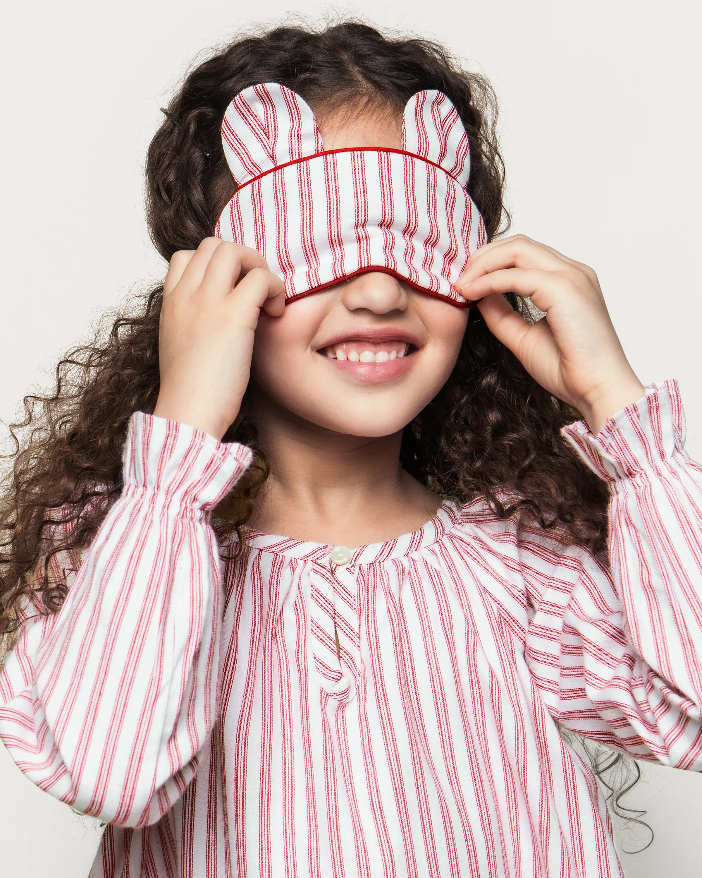 Kid's Bear-y Sleep Mask in Antique Red Ticking