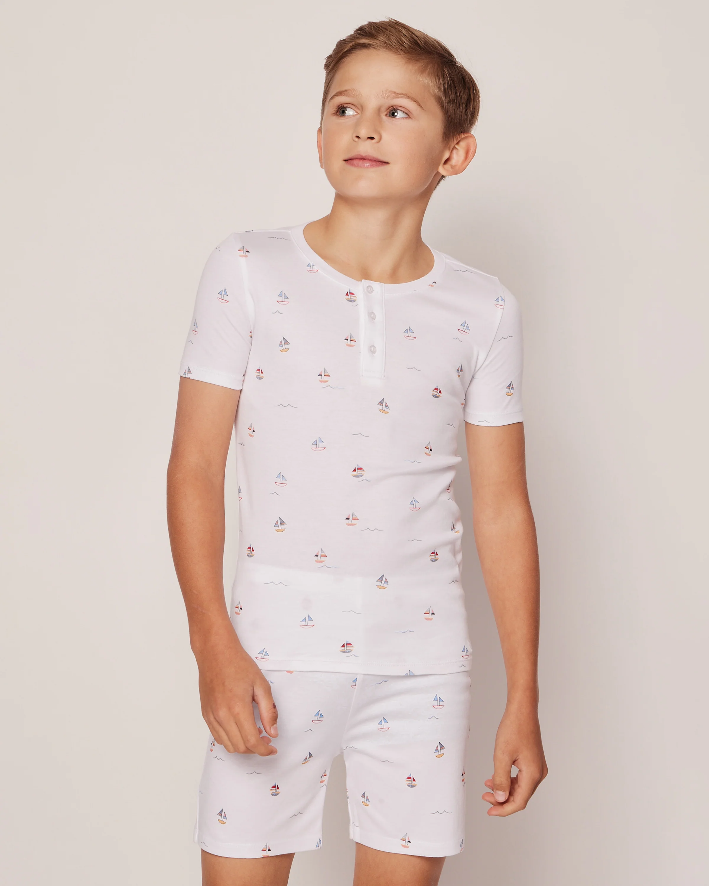 Kid's Pima Snug Fit Pajama Short Set in Bateau - Image 2