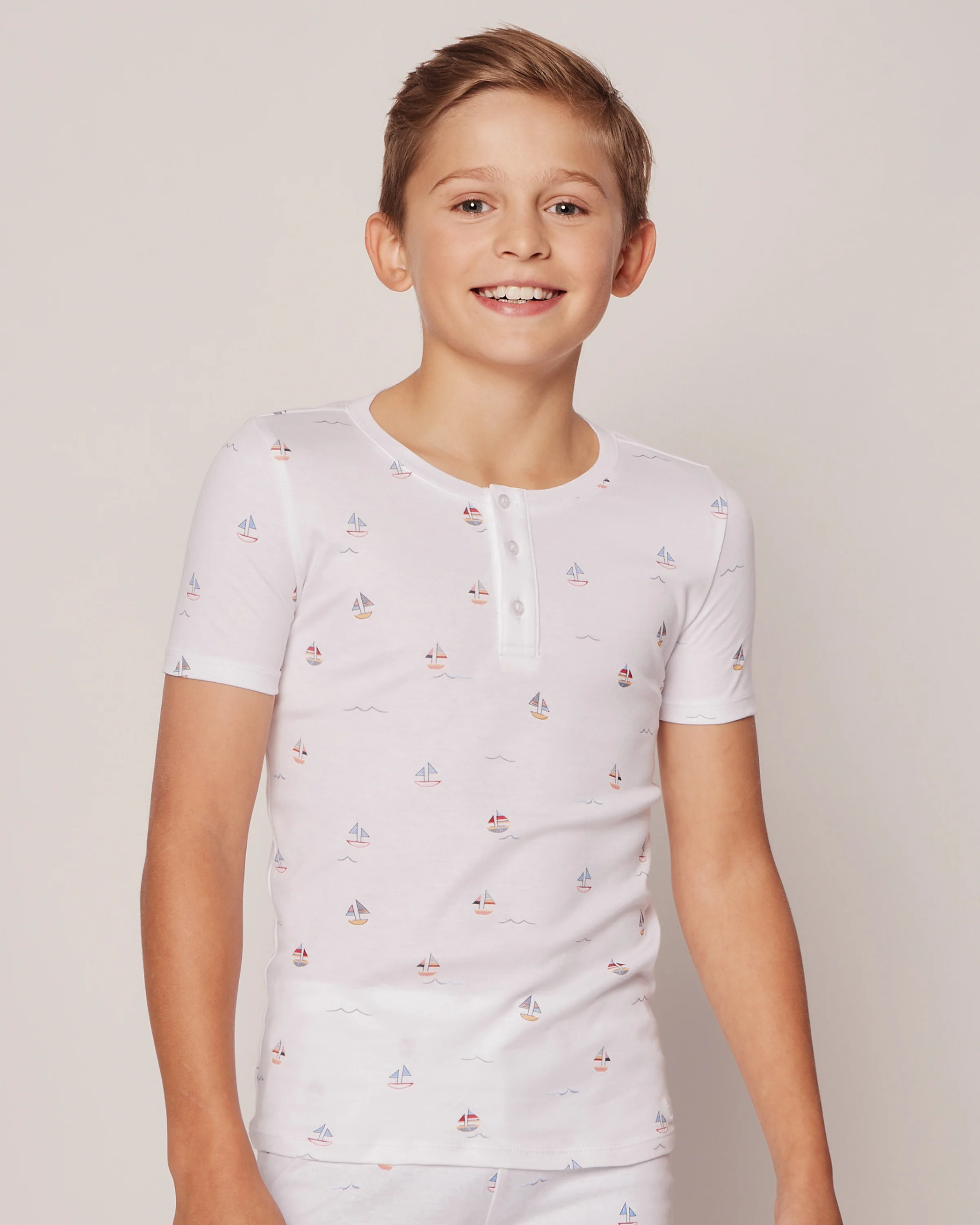 Kid's Pima Snug Fit Pajama Short Set in Bateau - Image 3