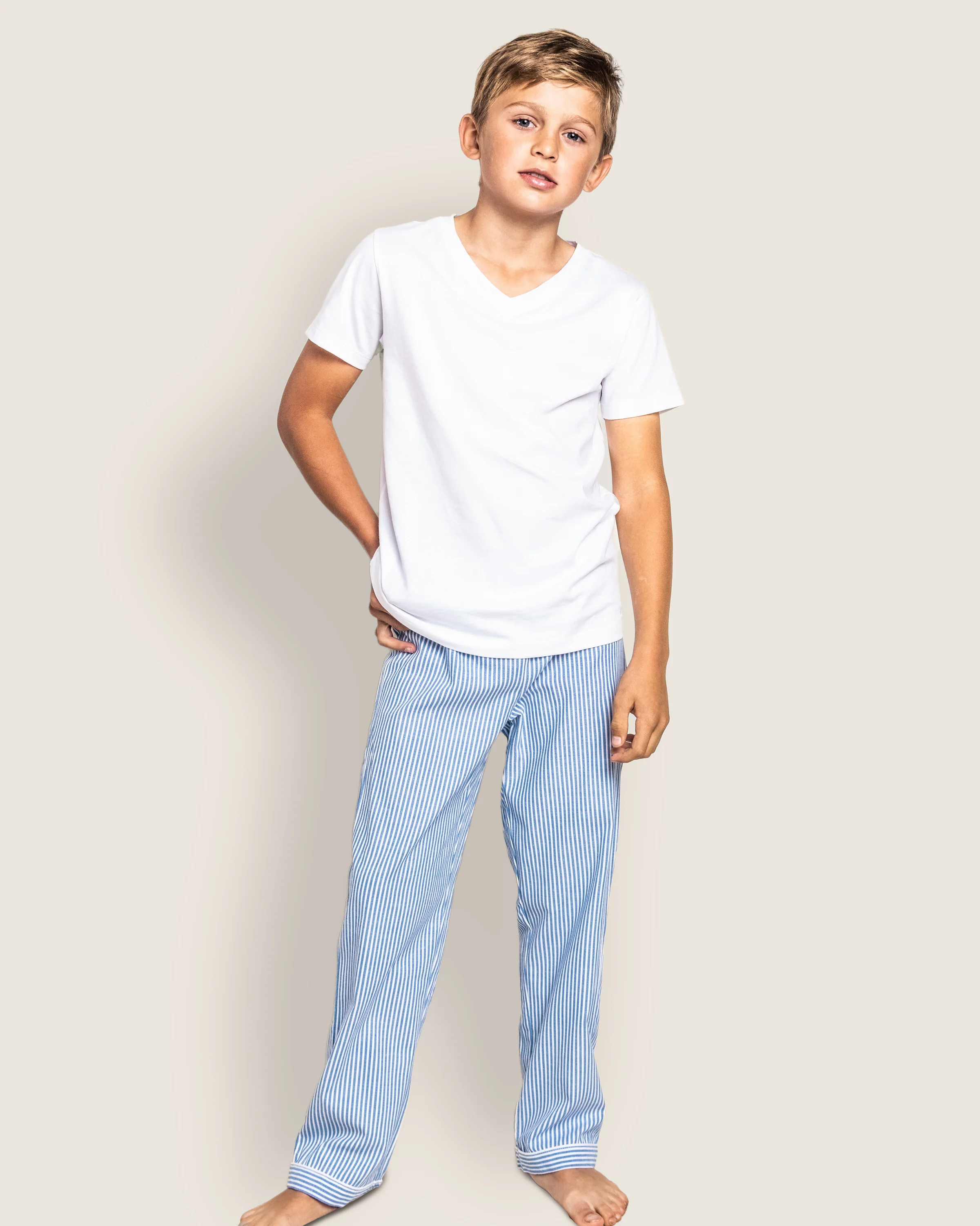 Kid's Twill Pajama Pants in French Blue Heritage Stripe - Image 2