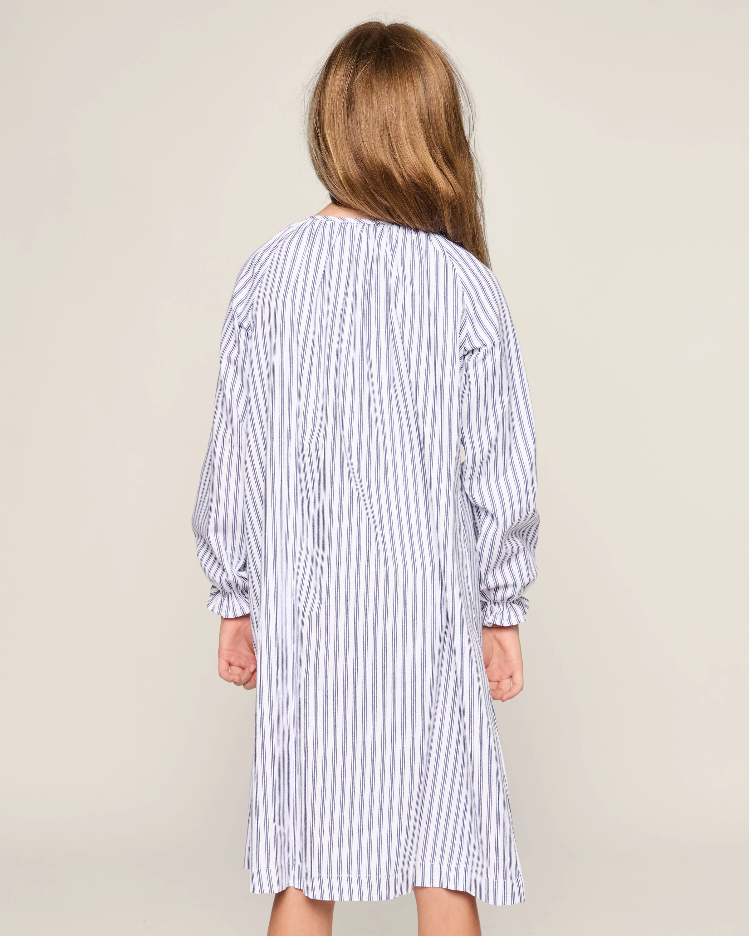 Girl's Twill Delphine Nightgown in Navy French Ticking - Image 3