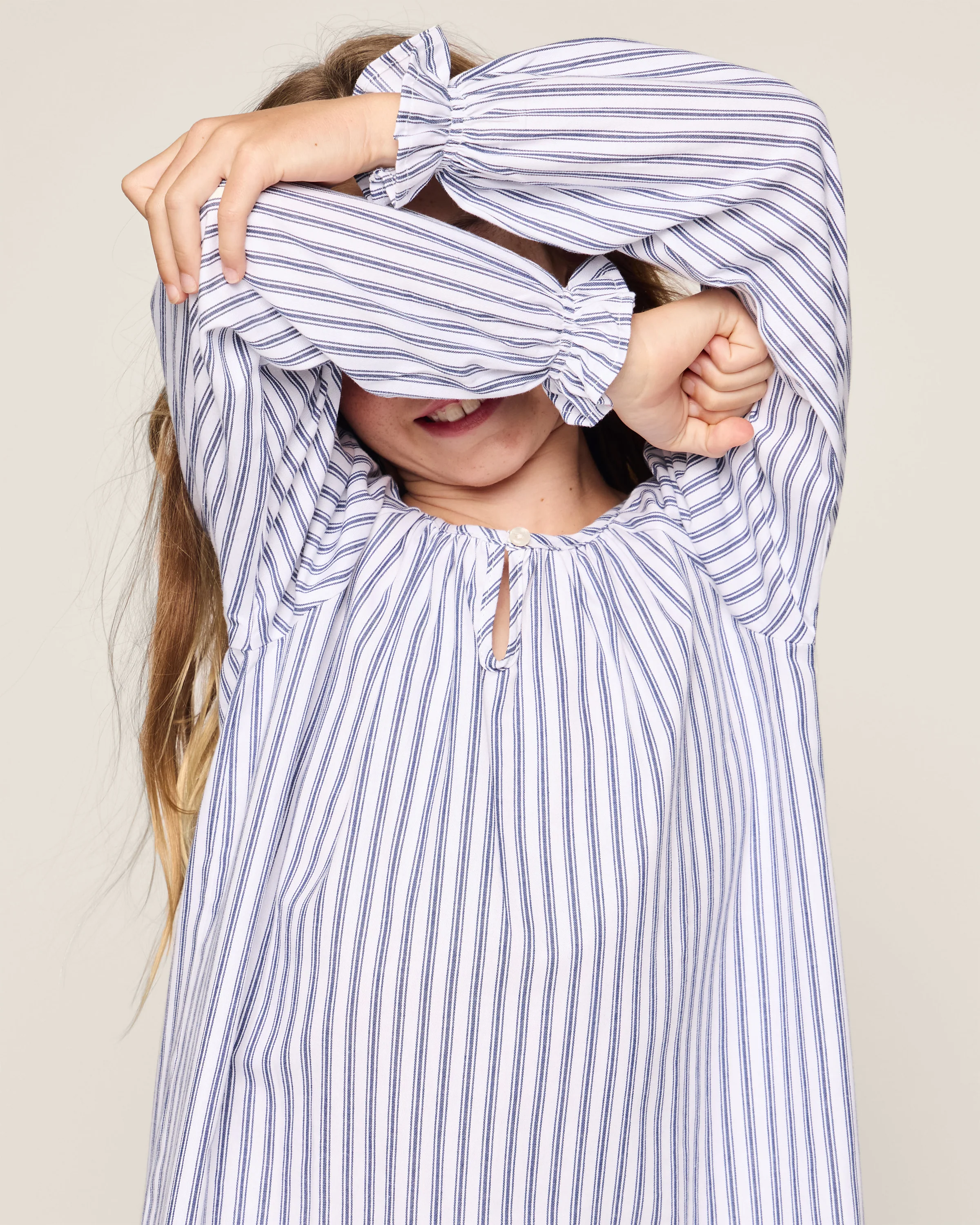 Girl's Twill Delphine Nightgown in Navy French Ticking - Image 4