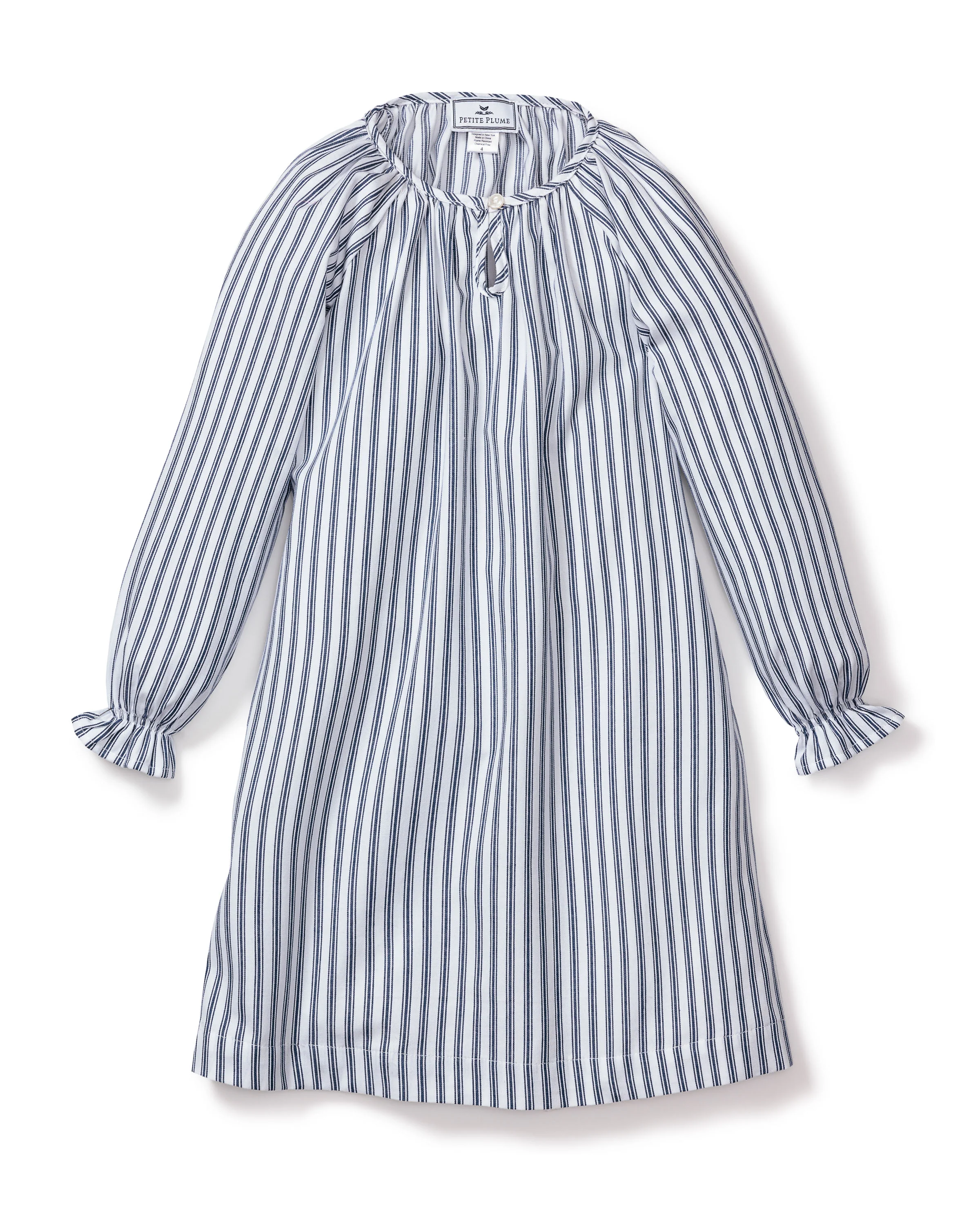 Girl's Twill Delphine Nightgown in Navy French Ticking - Image 6