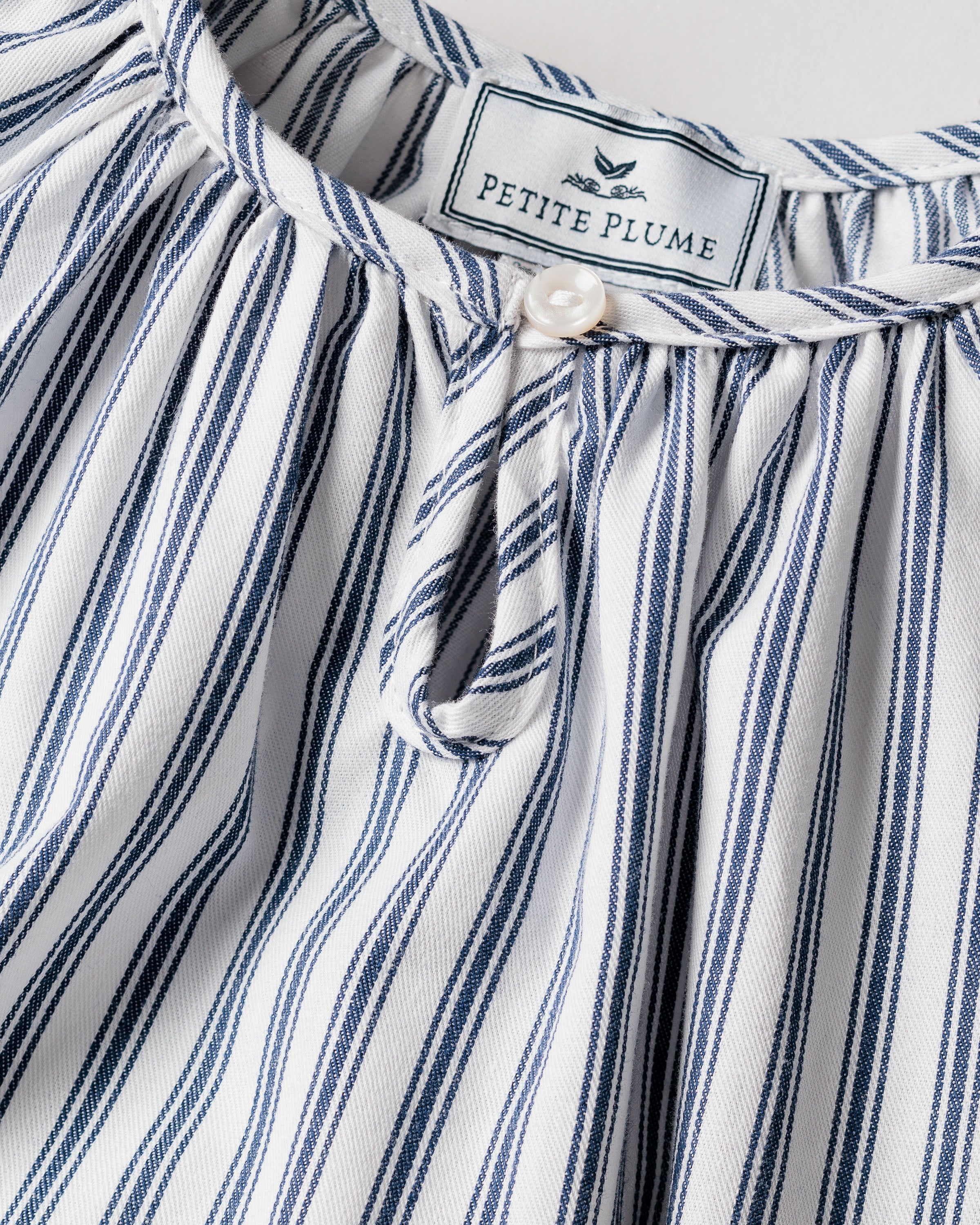 Girl's Twill Delphine Nightgown in Navy French Ticking - Image 7