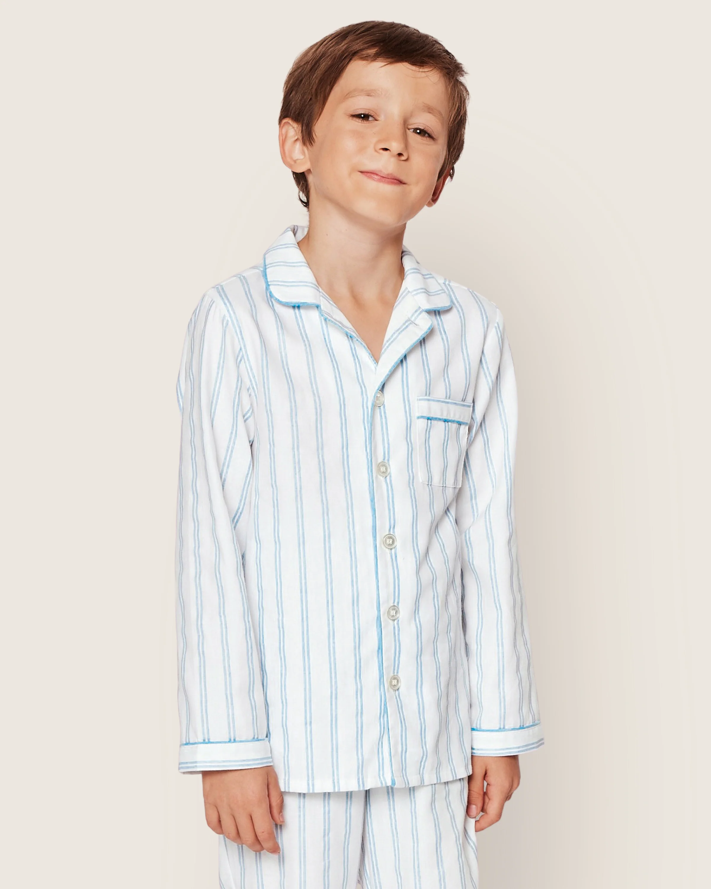 Kid's Twill Pajama Set in Periwinkle Stripe - Image 2