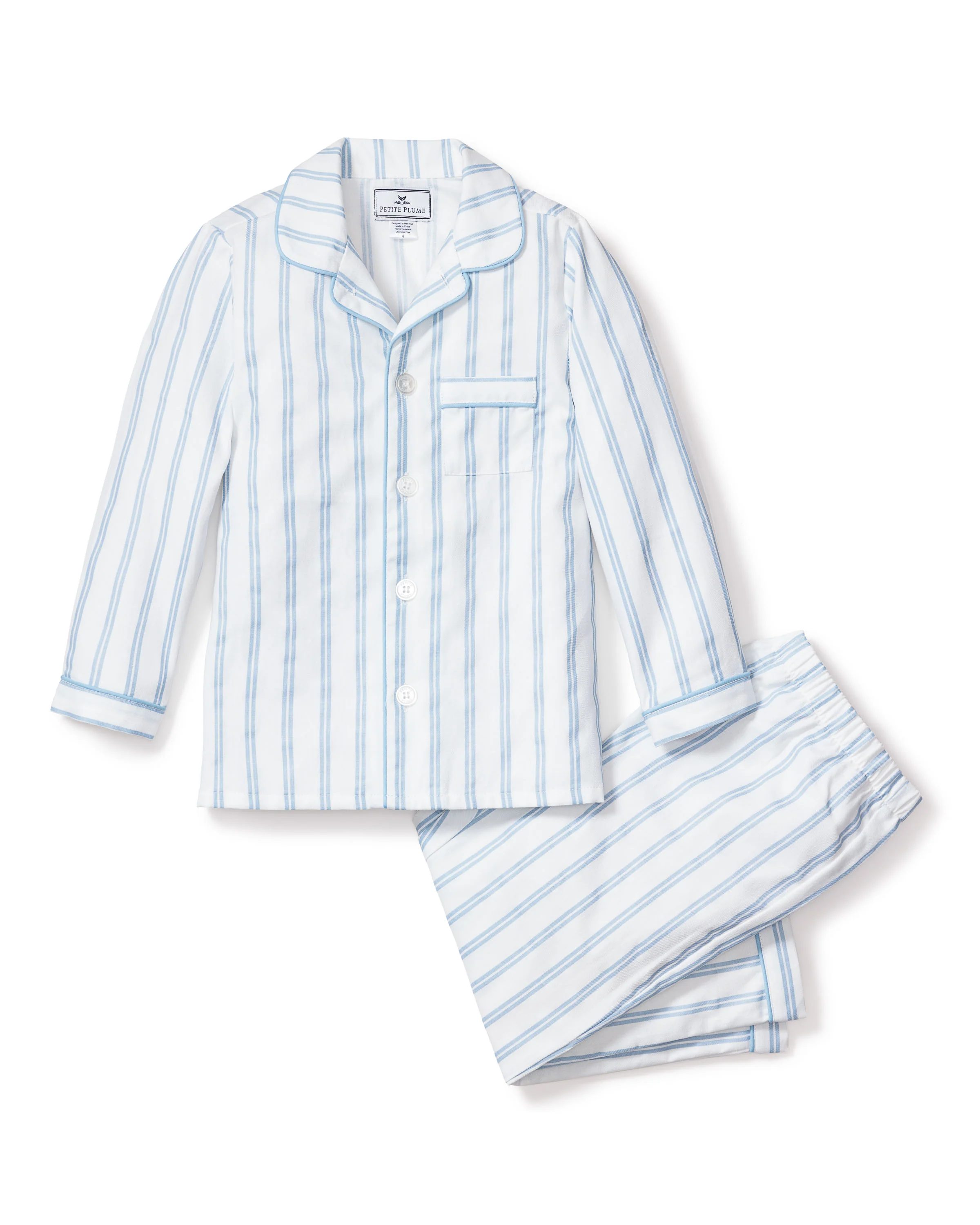 Kid's Twill Pajama Set in Periwinkle Stripe - Image 6