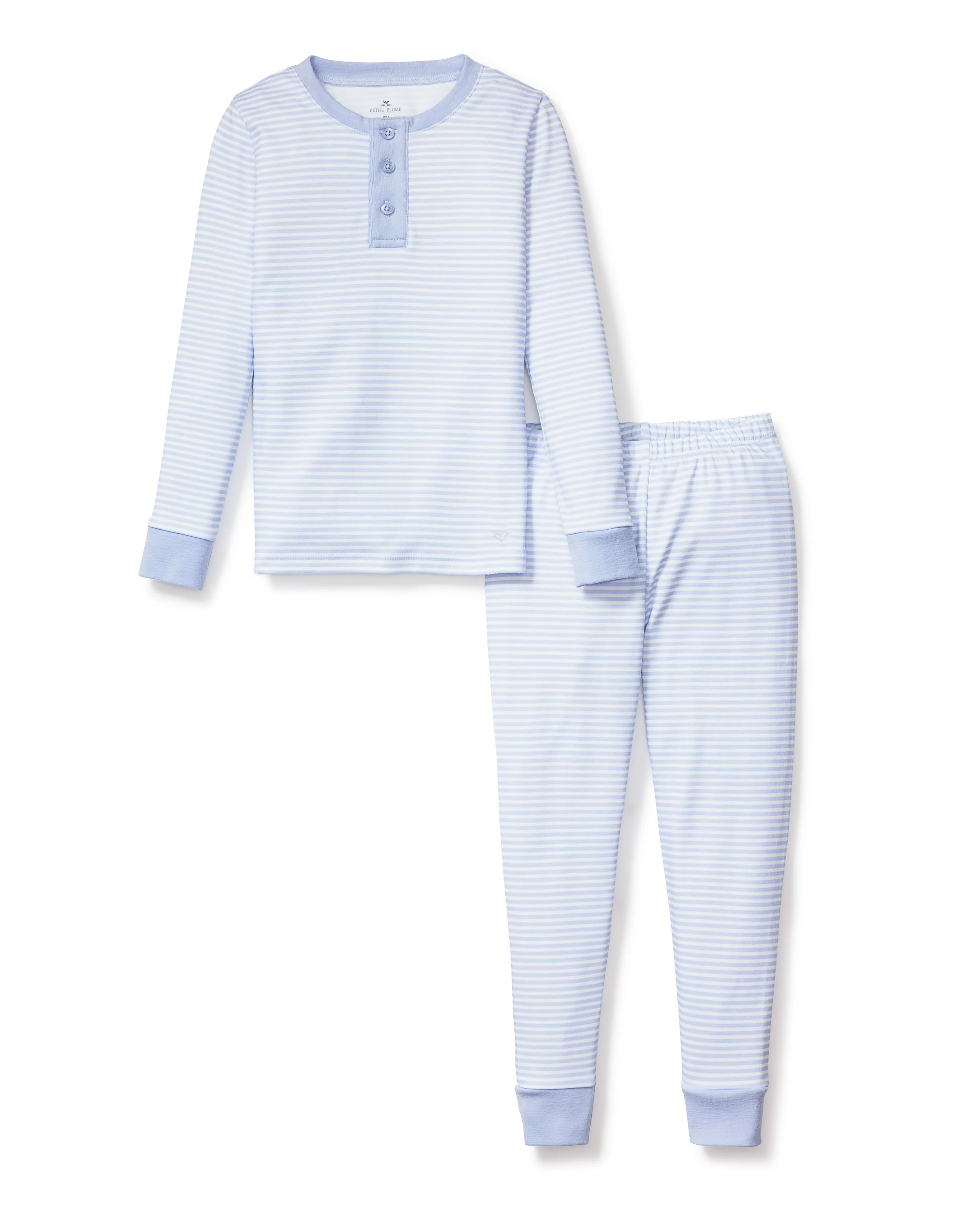 Kid's Pima Snug Fit Pajama Set in Blue Stripes - Image 4