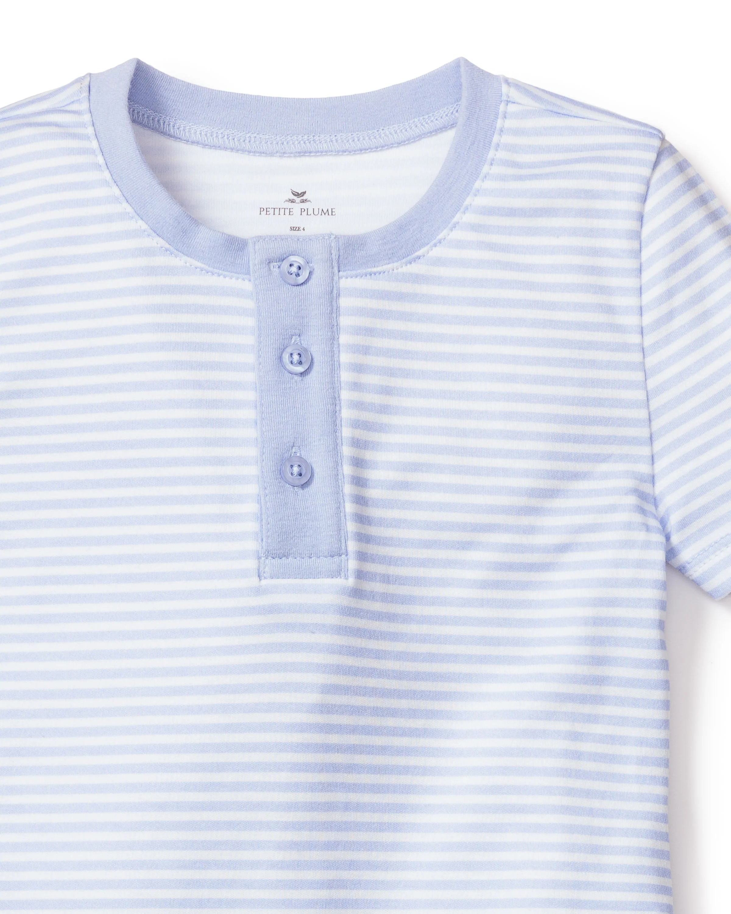 Kid's Pima Snug Fit Pajama Short Set in Blue Stripes - Image 5