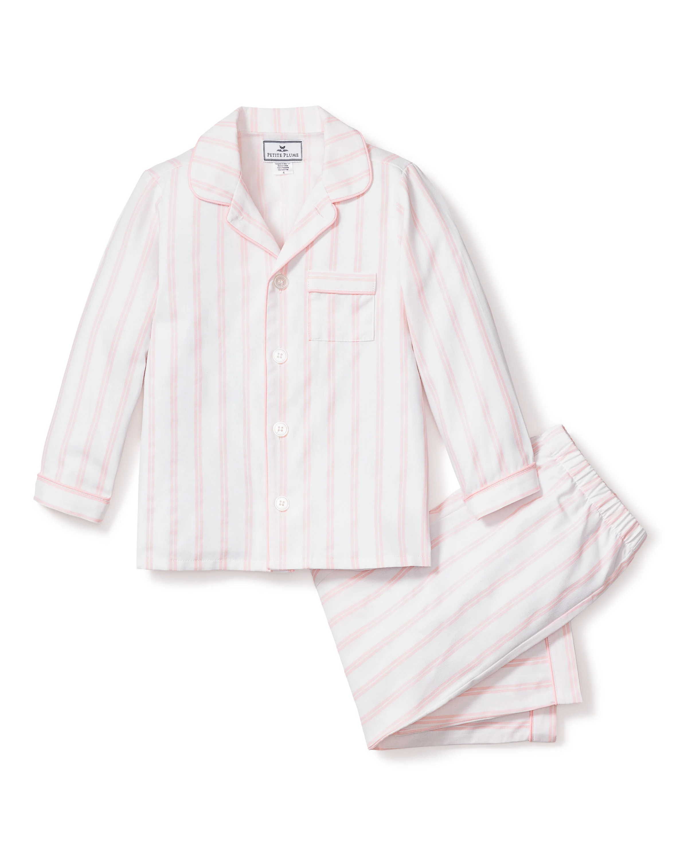 Kid's Twill Pajama Set in Pink Stripe - Image 6