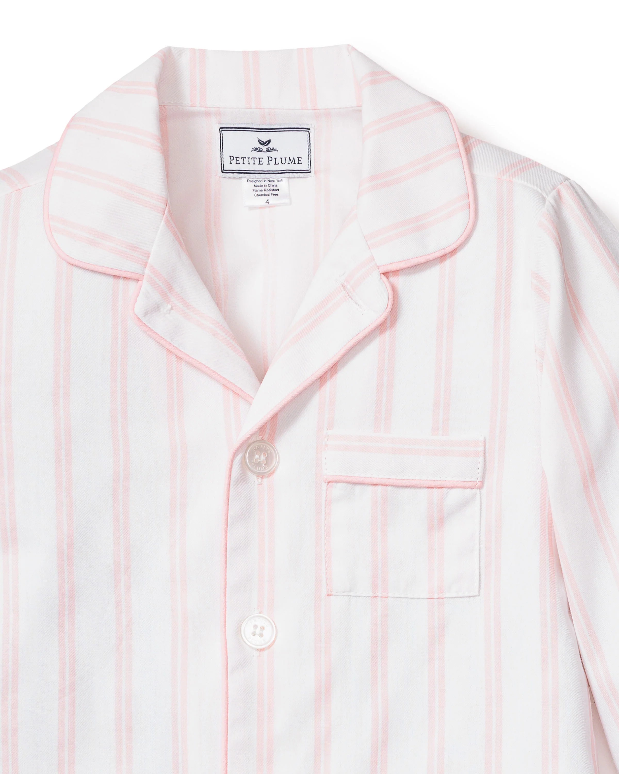 Kid's Twill Pajama Set in Pink Stripe - Image 7