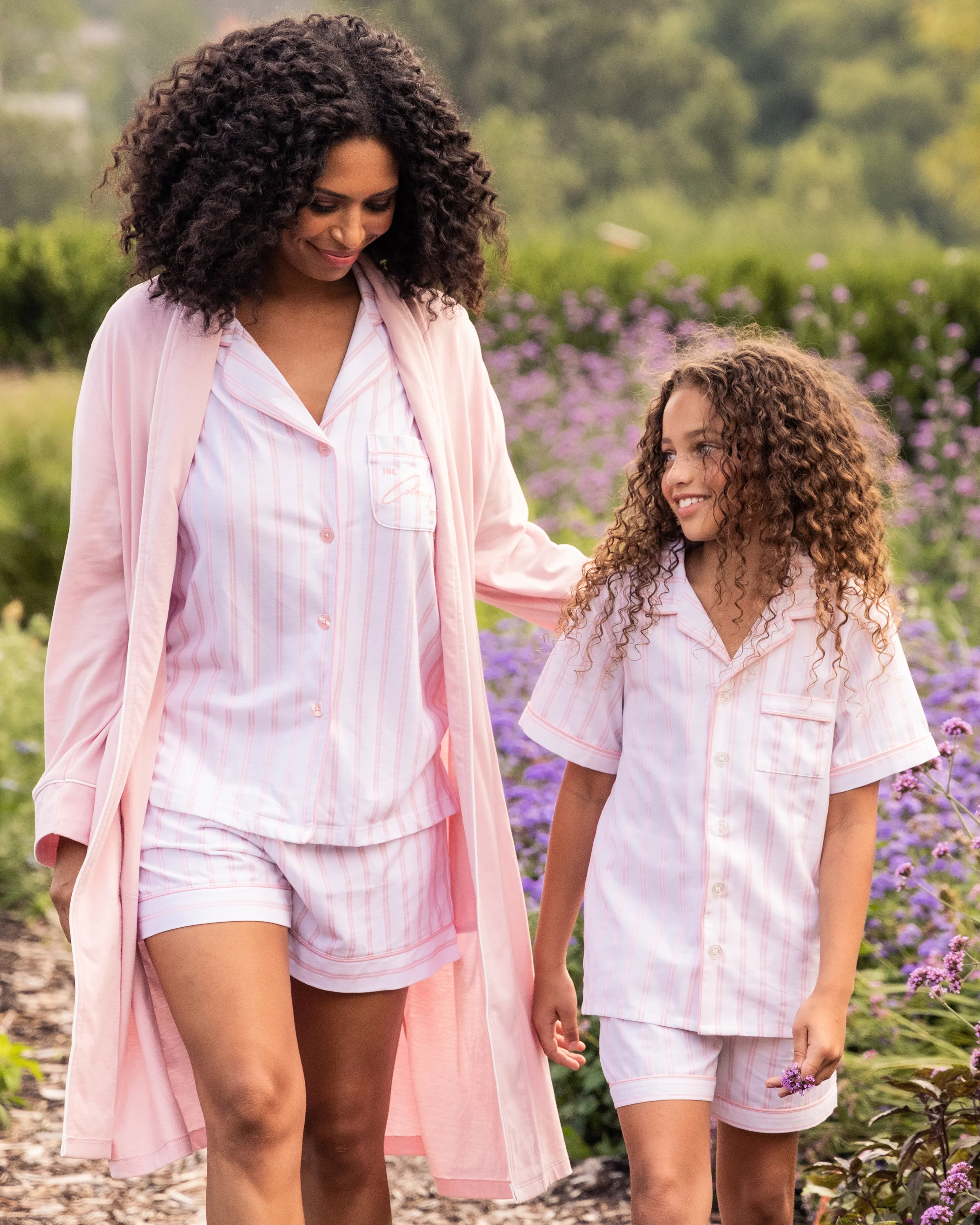 Kid's Twill Pajama Short Set in Pink Stripe - Image 4