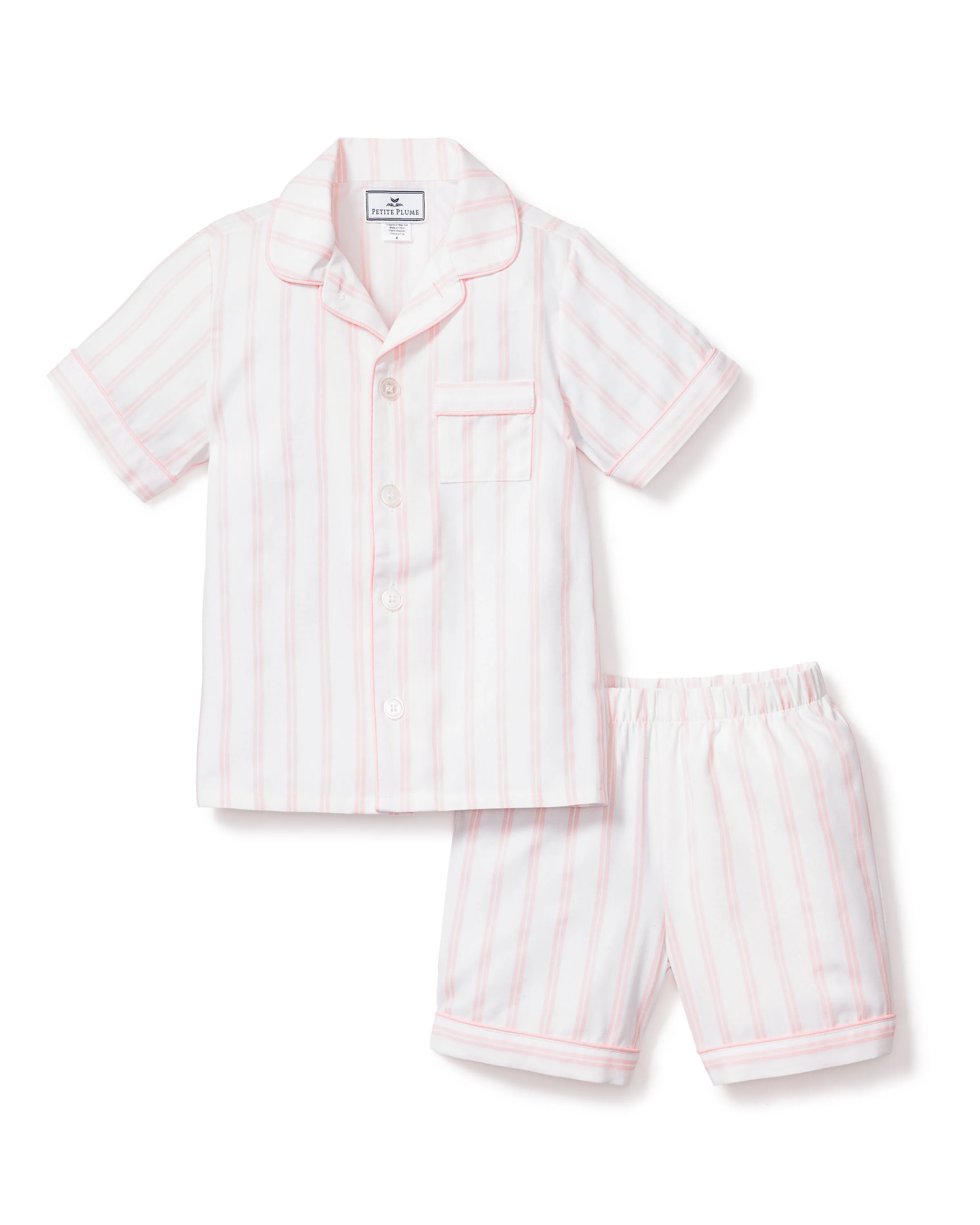 Kid's Twill Pajama Short Set in Pink Stripe - Image 6