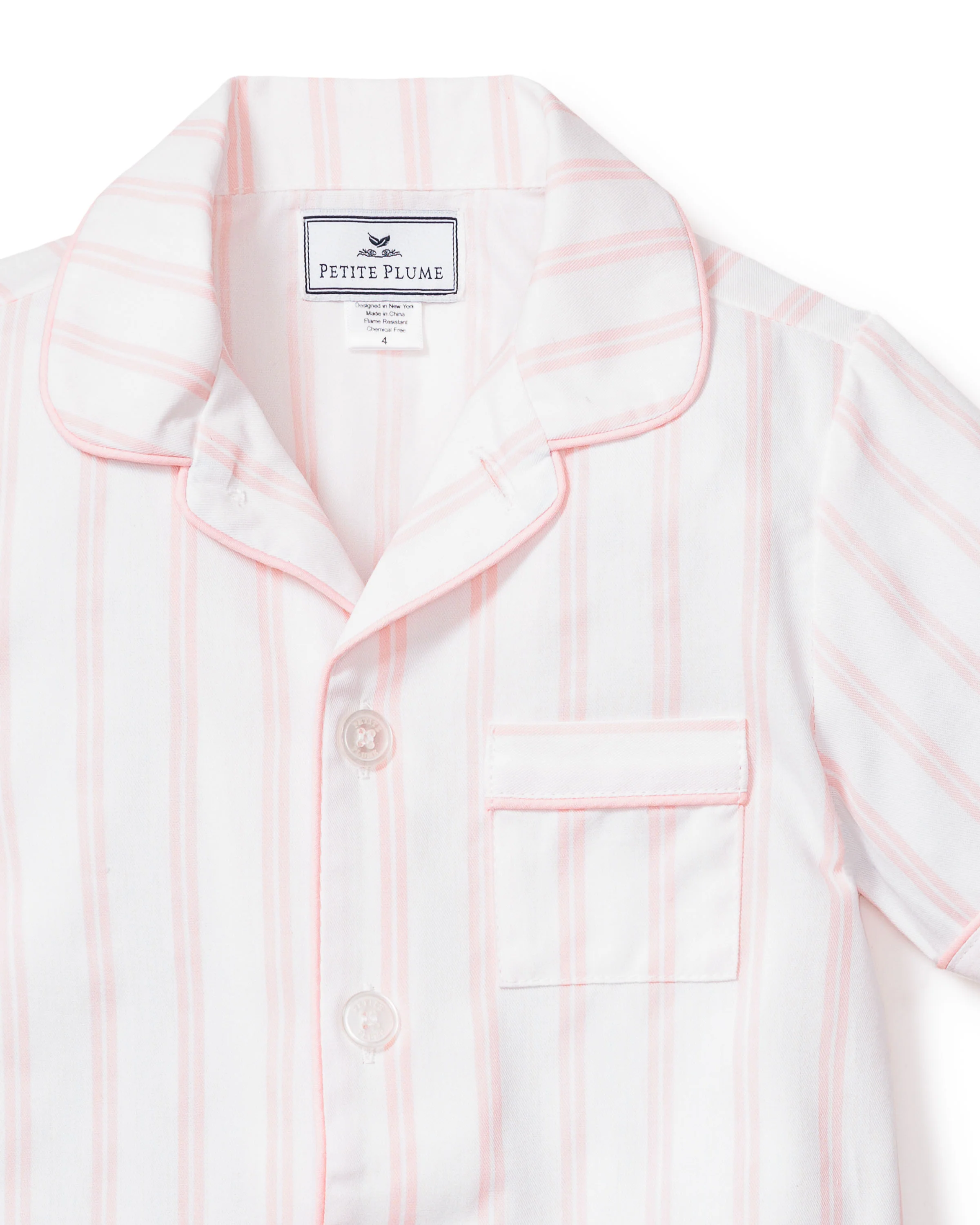 Kid's Twill Pajama Short Set in Pink Stripe - Image 7