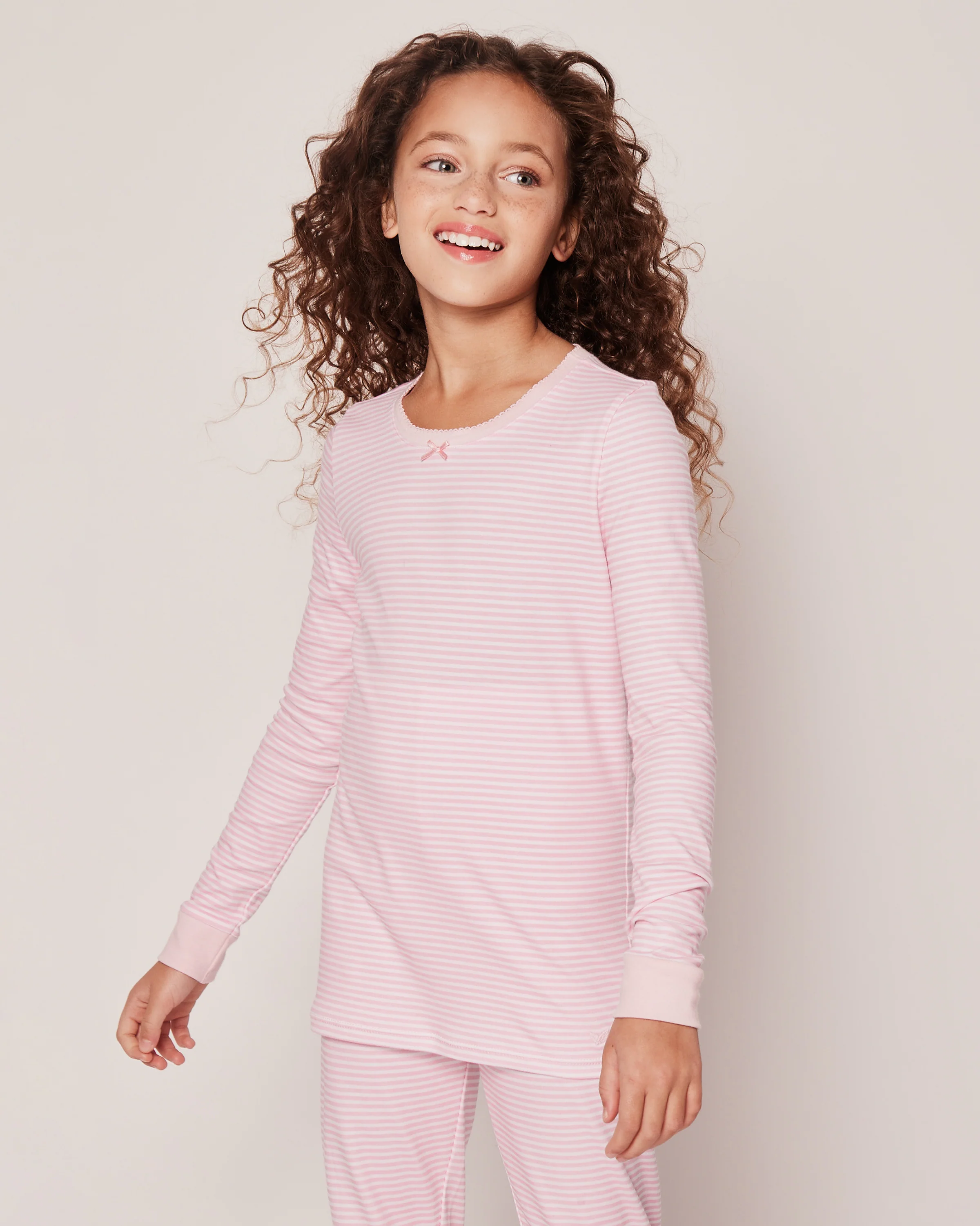 Kid's Pima Snug Fit Pajama Set in Pink Stripe - Image 3