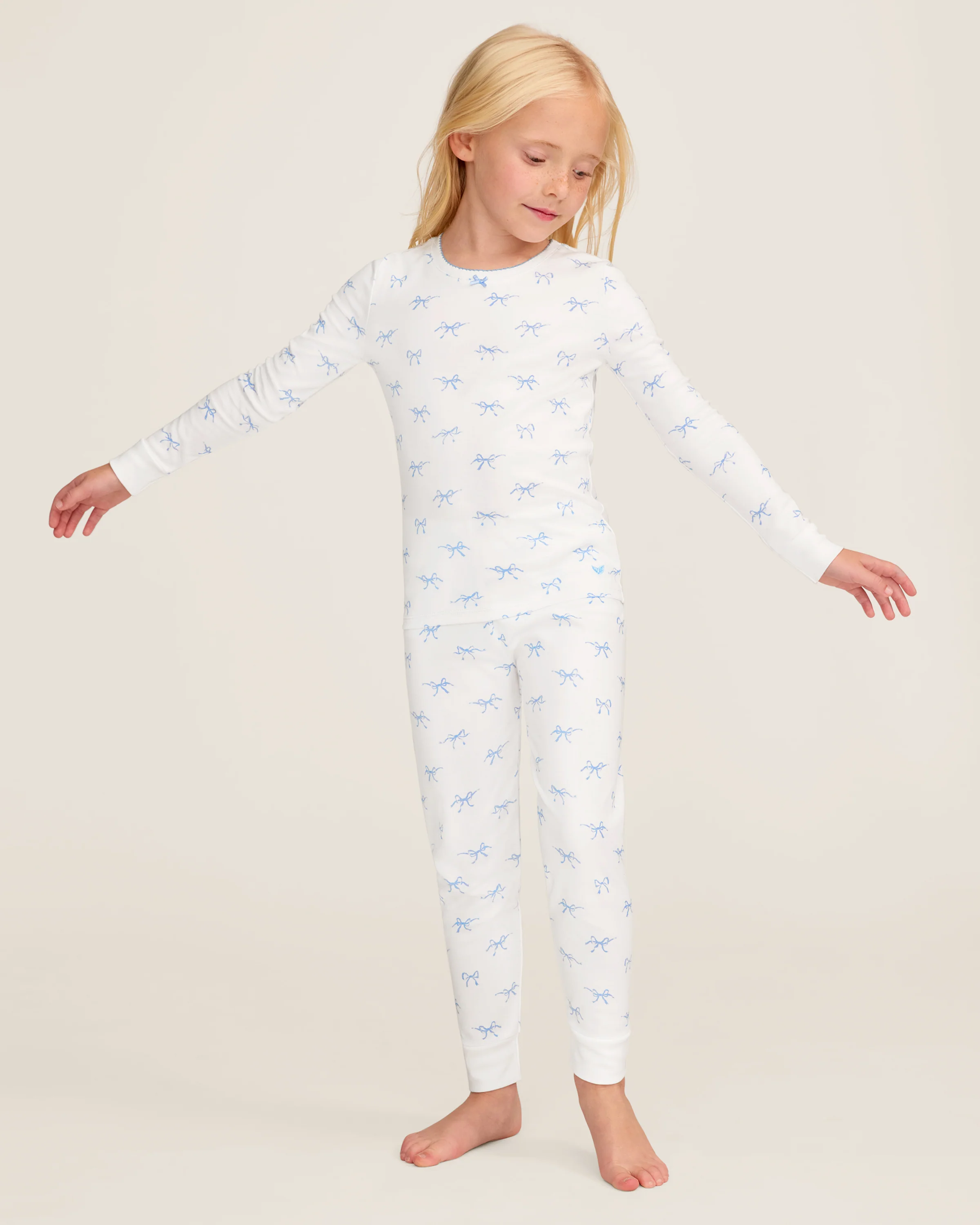 Kid's Pima Snug Fit Pajama Set in Something Blue Bows - Image 5