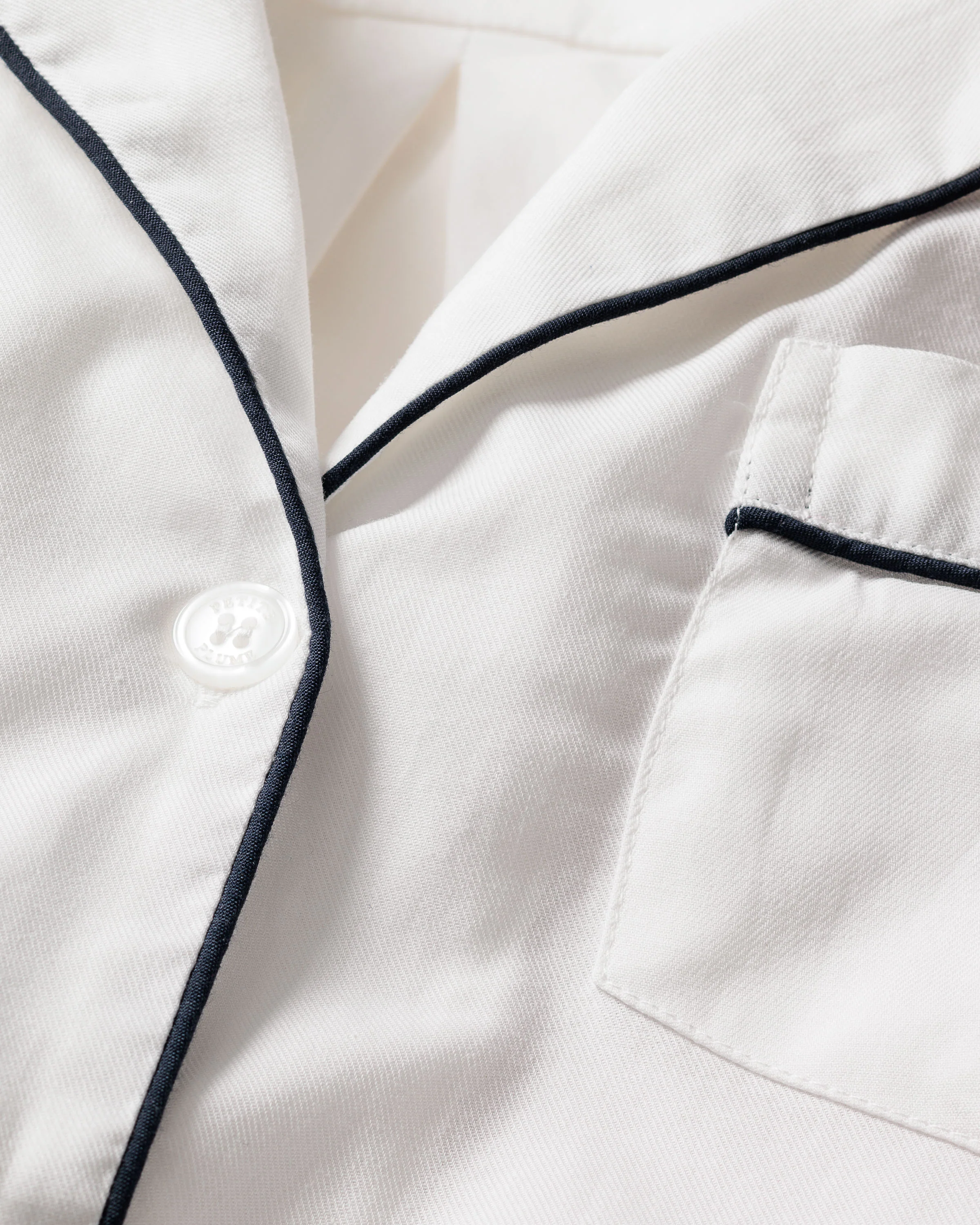 Women's Twill Pajama Set in White with Navy Piping - Image 5