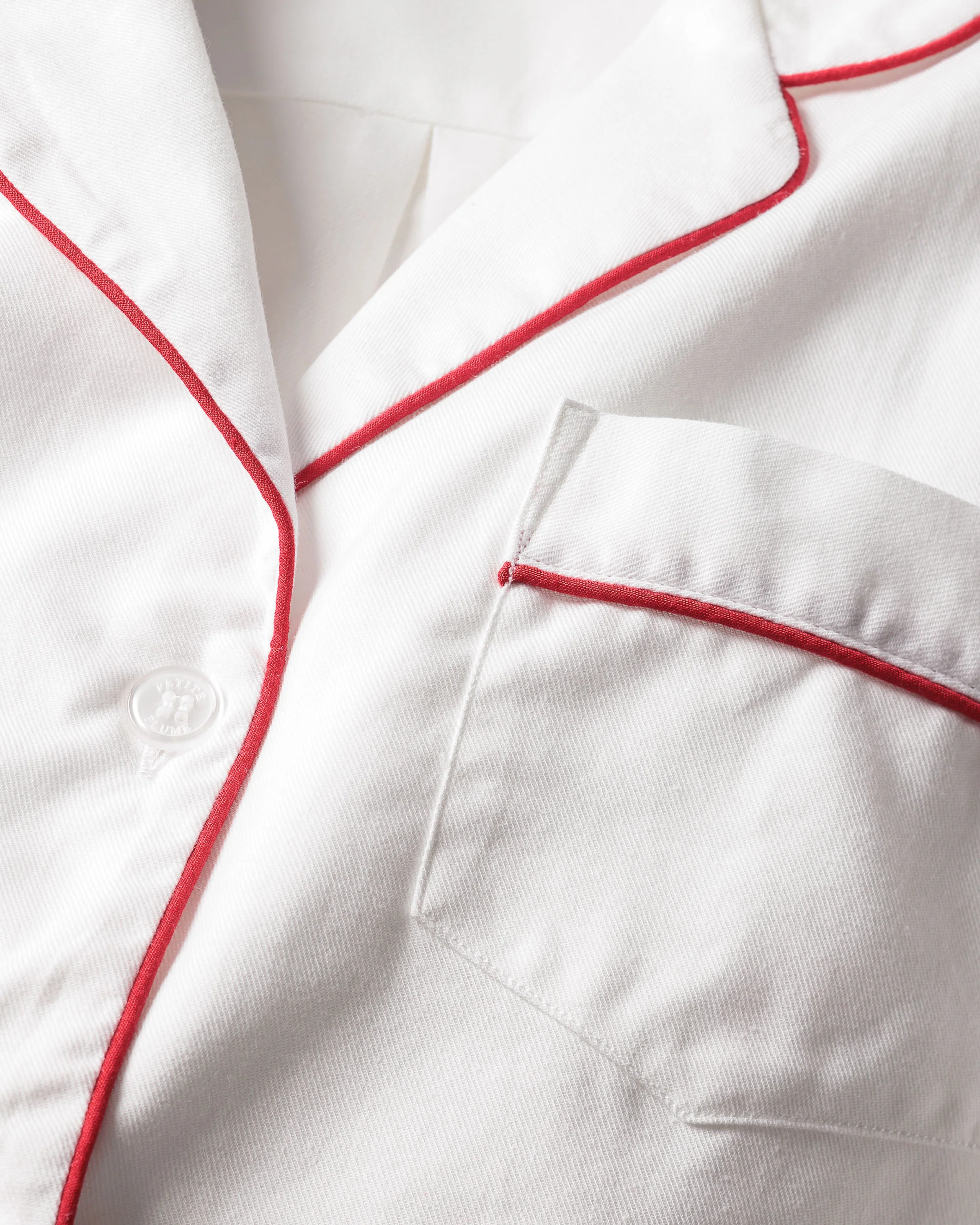 Kid's Twill Pajama Set in White with Red Piping - Image 6
